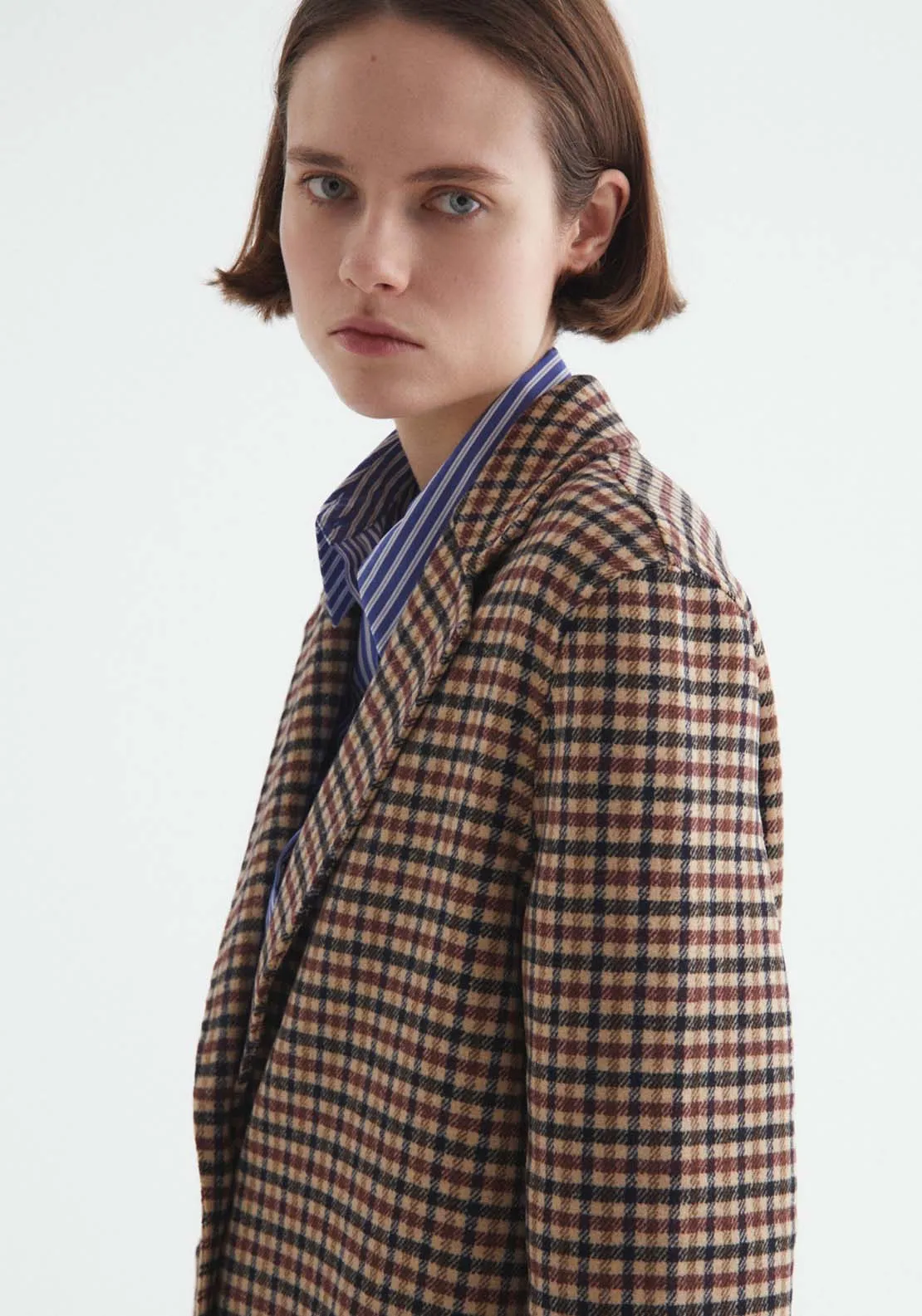 Single Breasted Checkered Coat - Brown