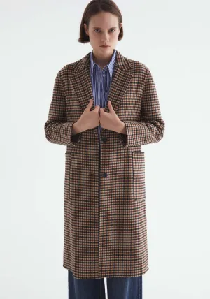 Single Breasted Checkered Coat - Brown