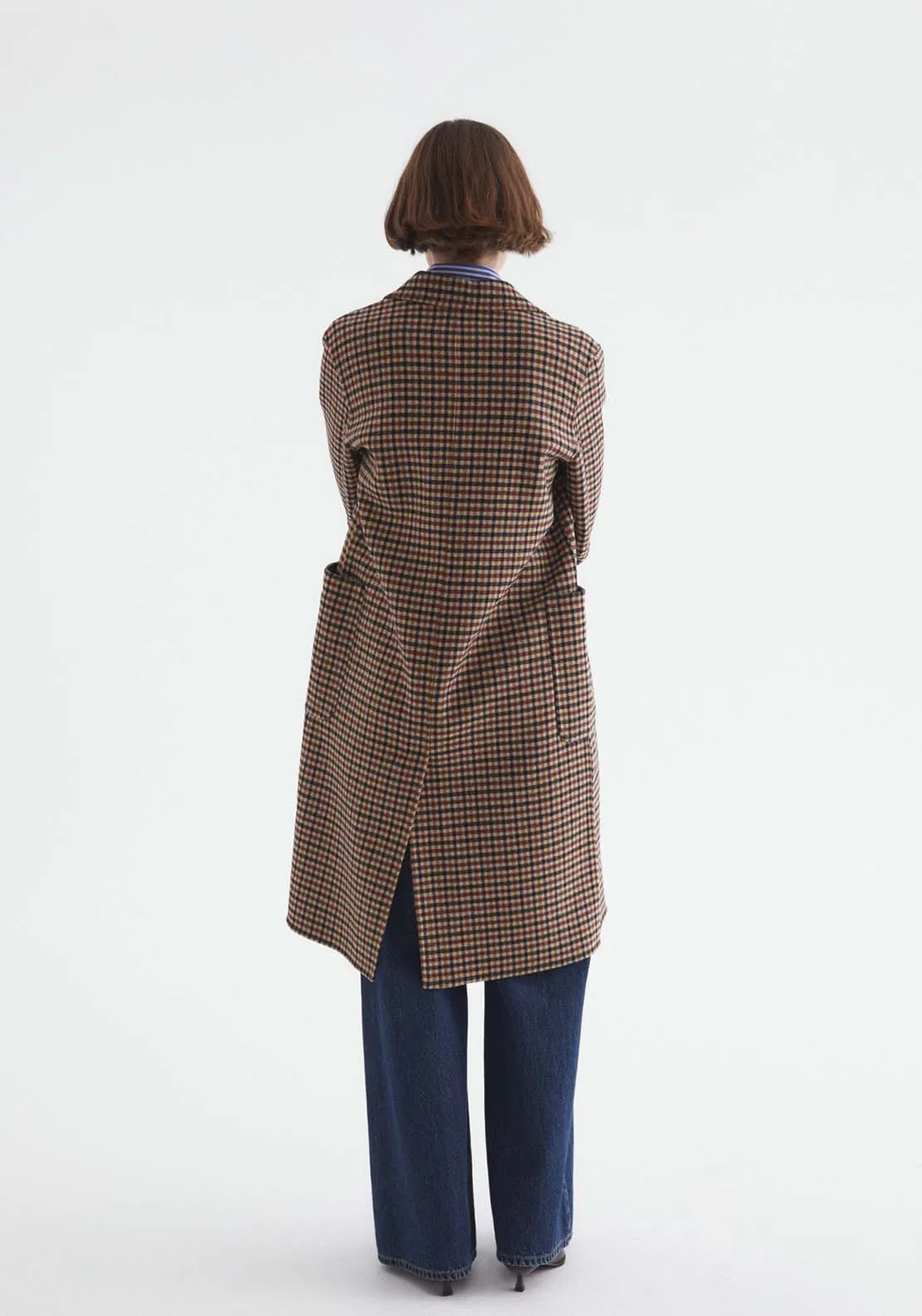 Single Breasted Checkered Coat - Brown