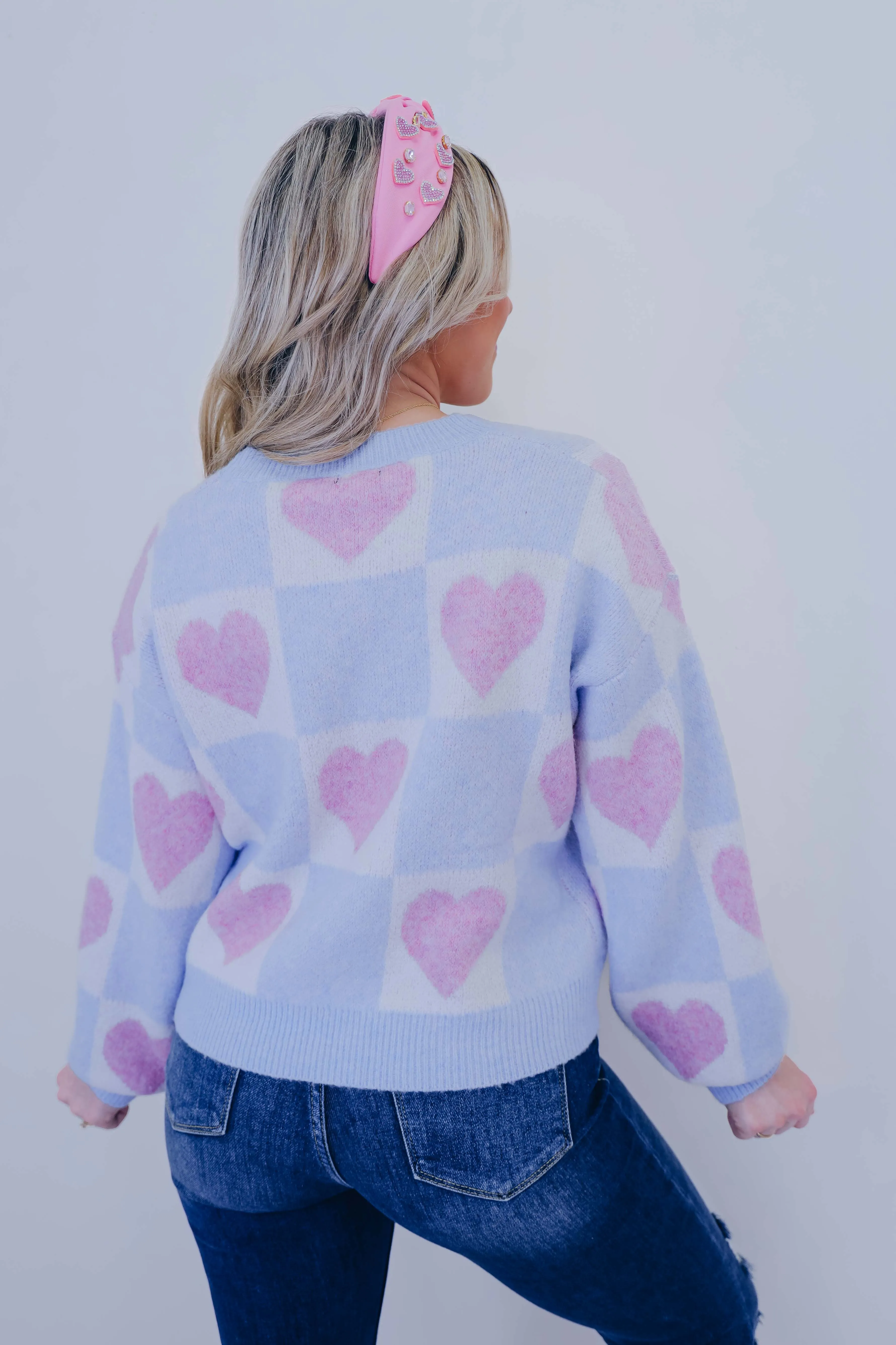 Skip A Beat Checkered Heart Cropped Sweater- 2 Colors