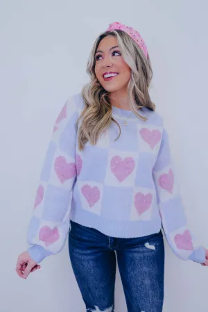 Skip A Beat Checkered Heart Cropped Sweater- 2 Colors