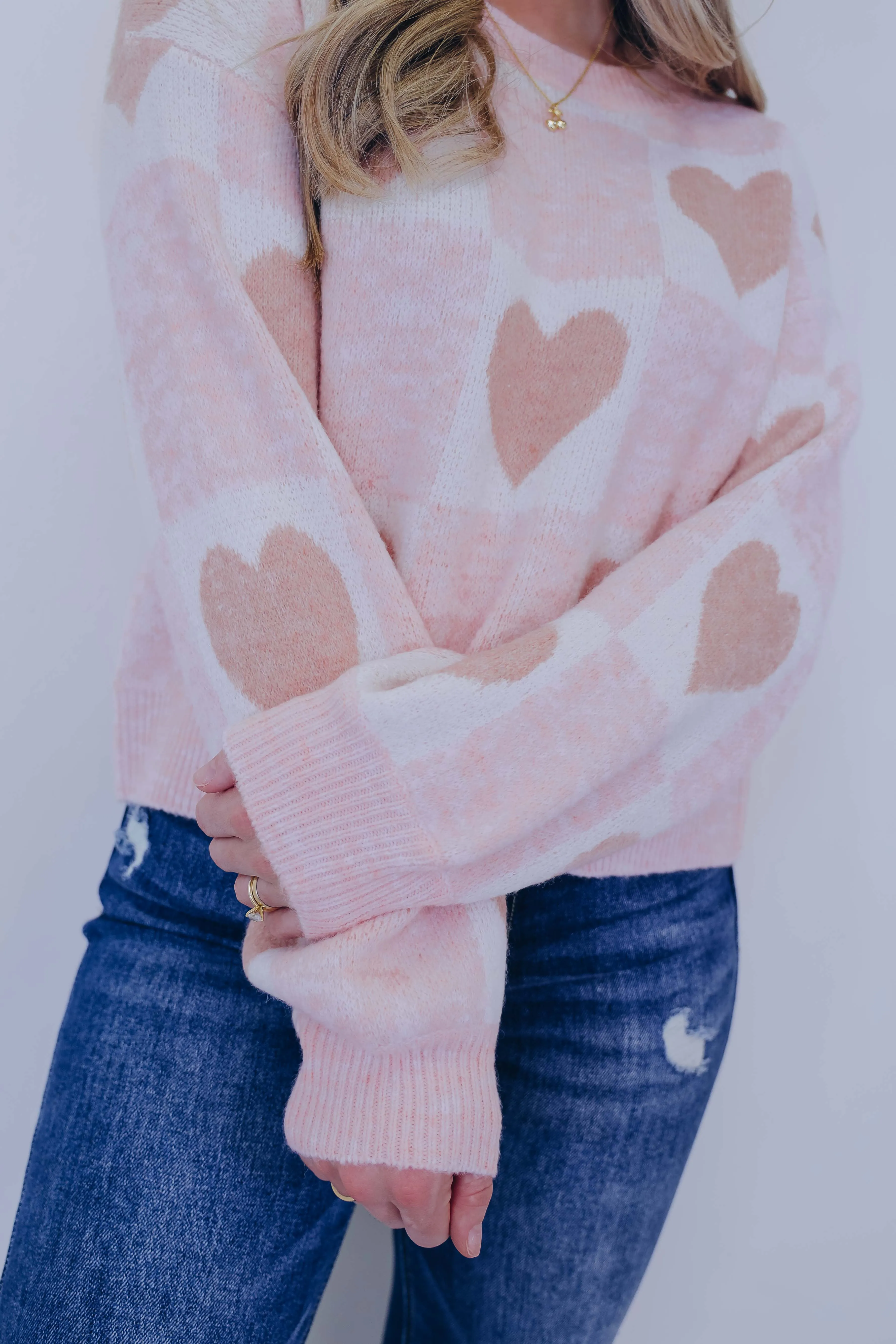 Skip A Beat Checkered Heart Cropped Sweater- 2 Colors