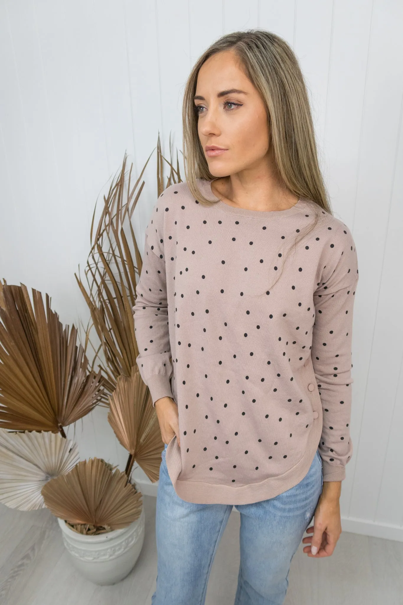 Slater Knit -Beige/polka dot
