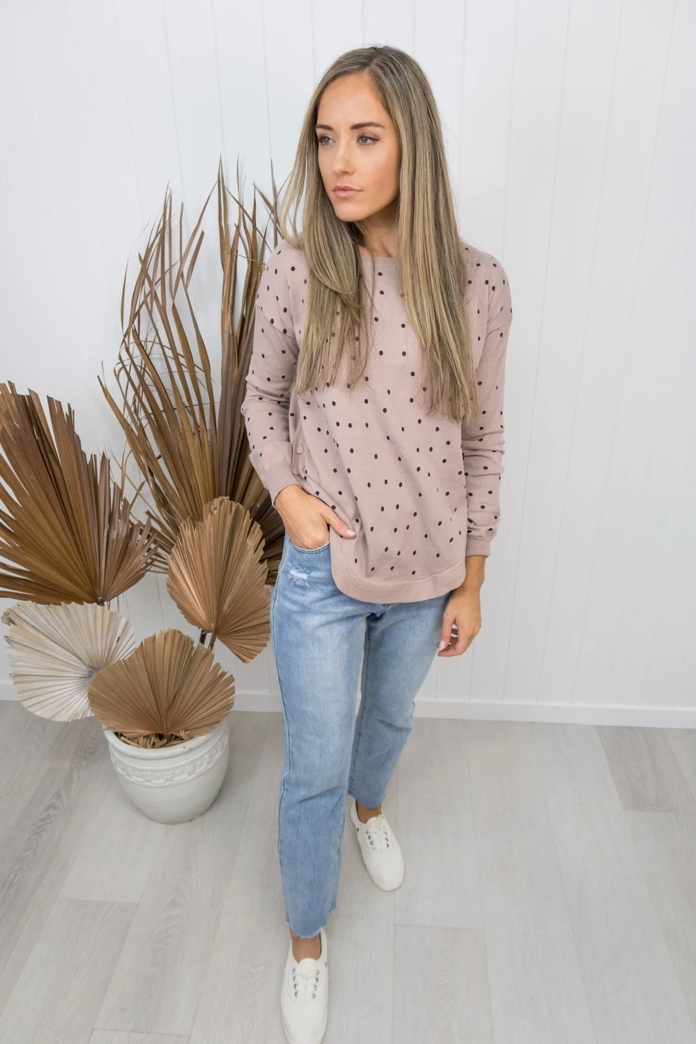 Slater Knit -Beige/polka dot