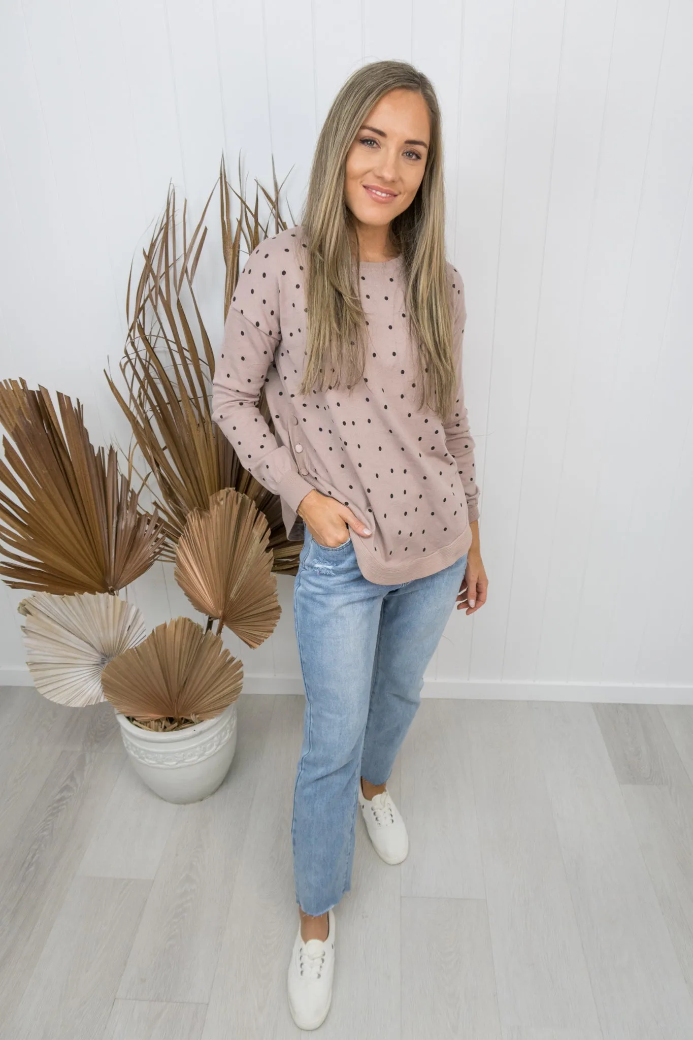 Slater Knit -Beige/polka dot