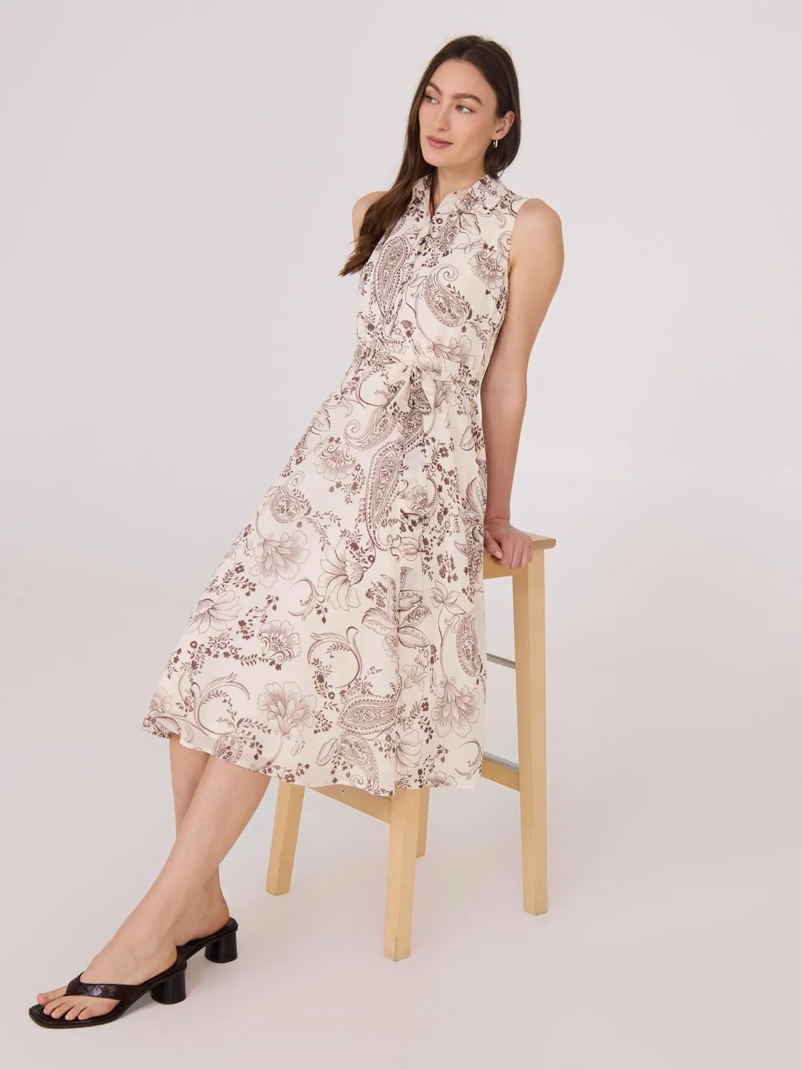 Sleeveless Chiffon Printed Midi Dress