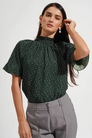 Smocked Collar Polka Dot Top