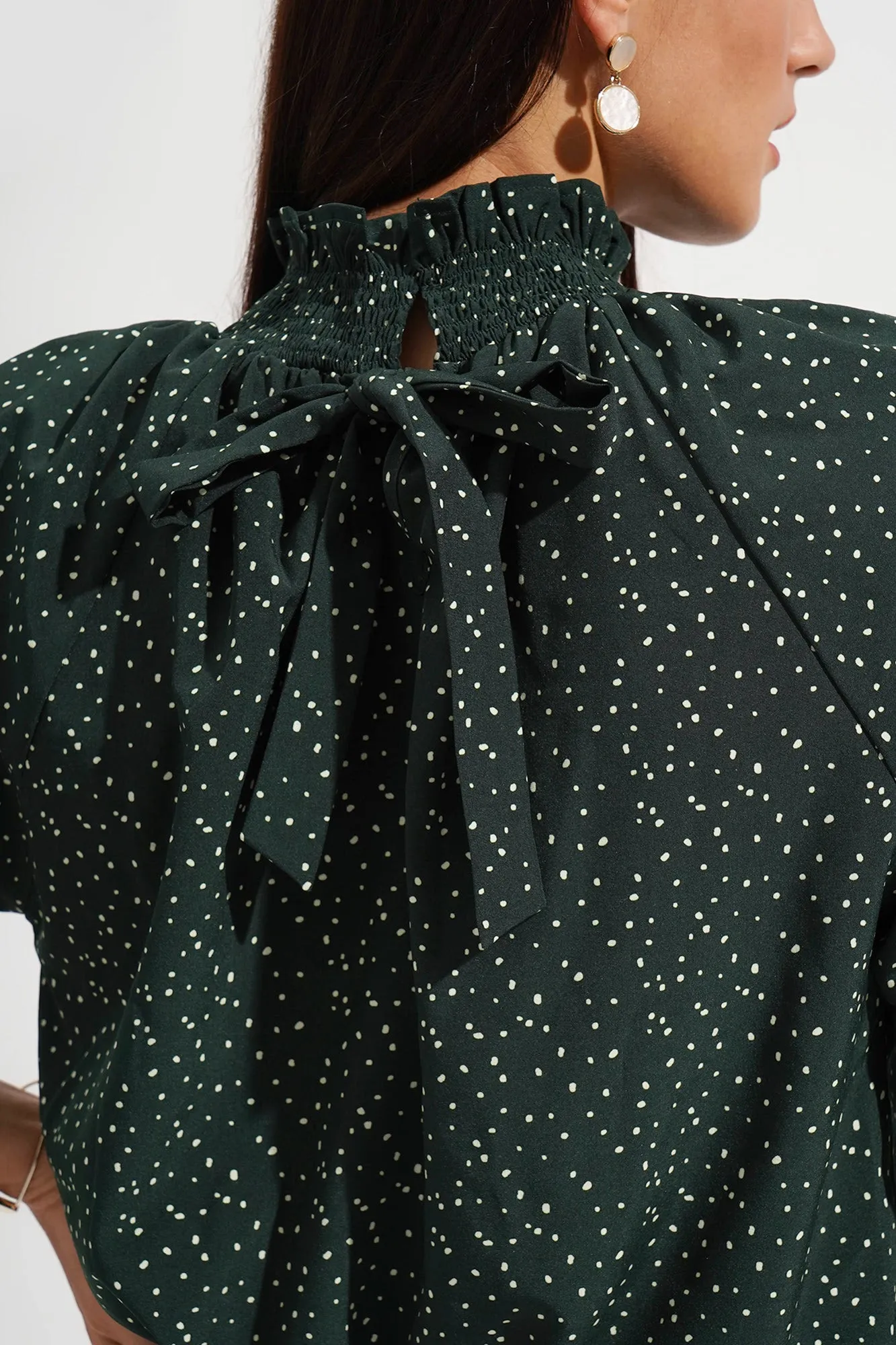 Smocked Collar Polka Dot Top