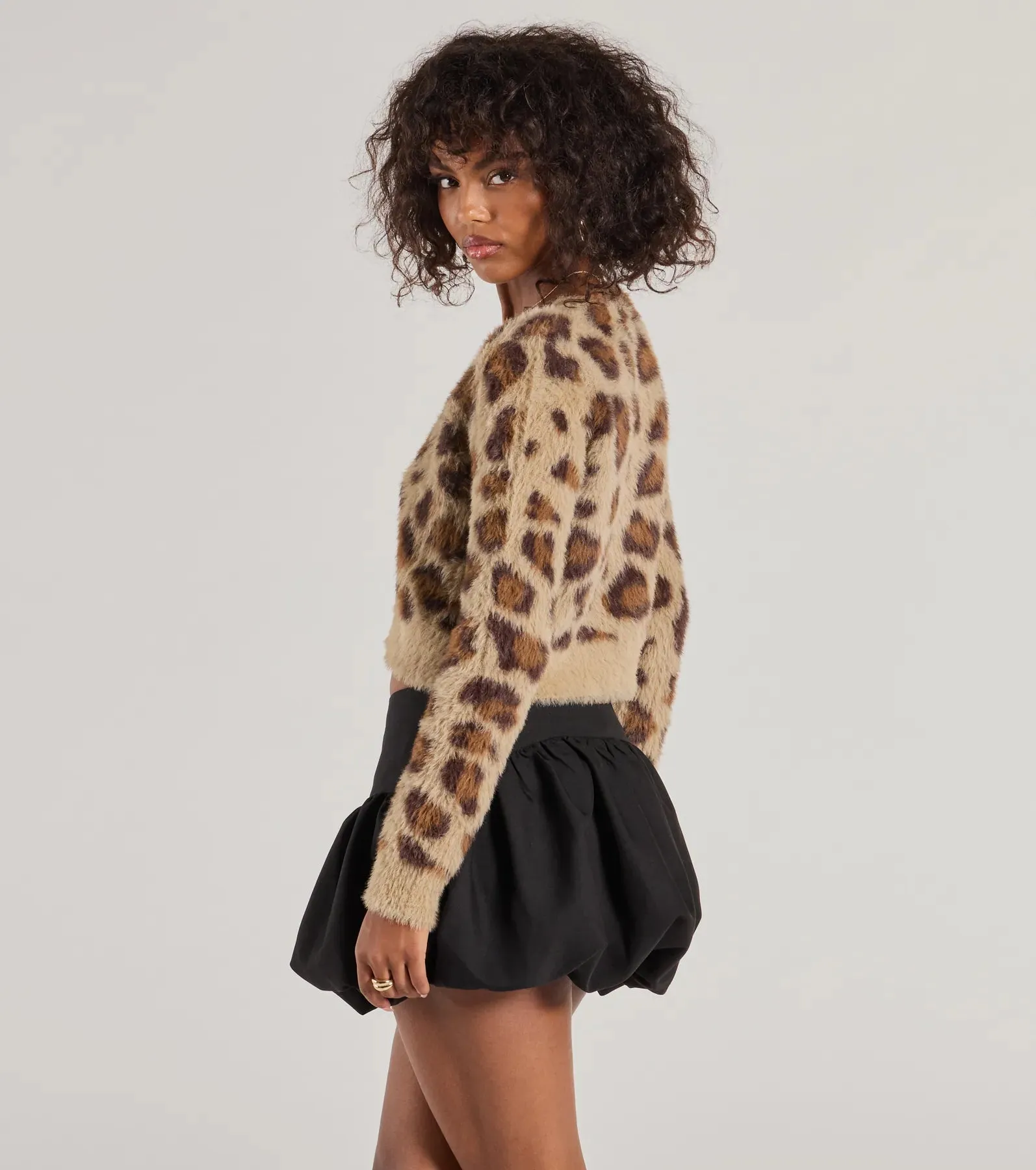 So Fierce Leopard Print Eyelash Knit Cropped Cardigan