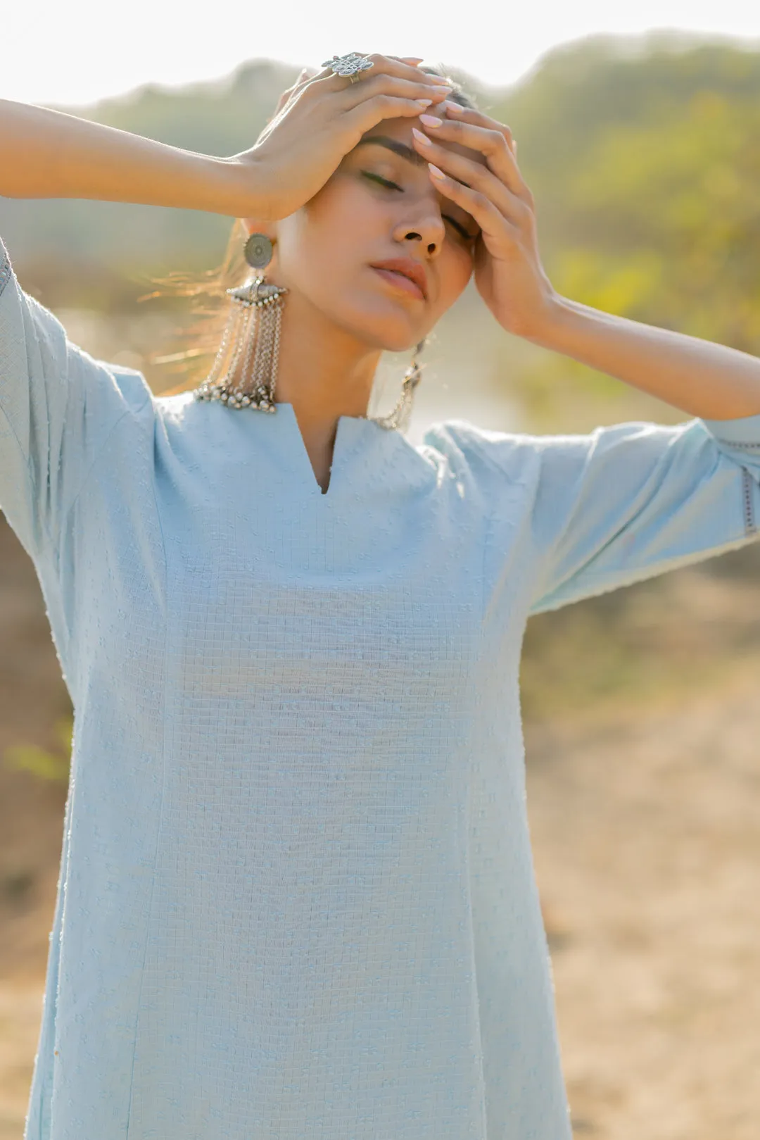 Soft Blue Handloom Cotton Kurta Set