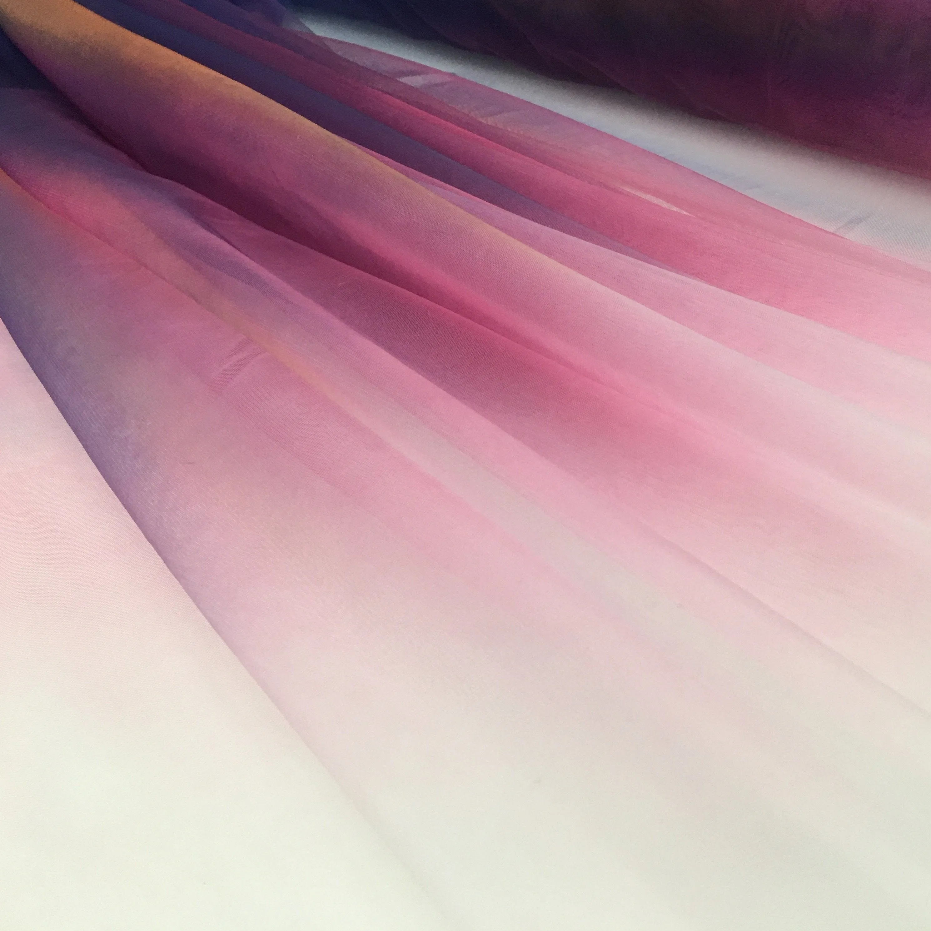 Soft Ombre Micro Knit Tulle Fabric with Rainbow Design