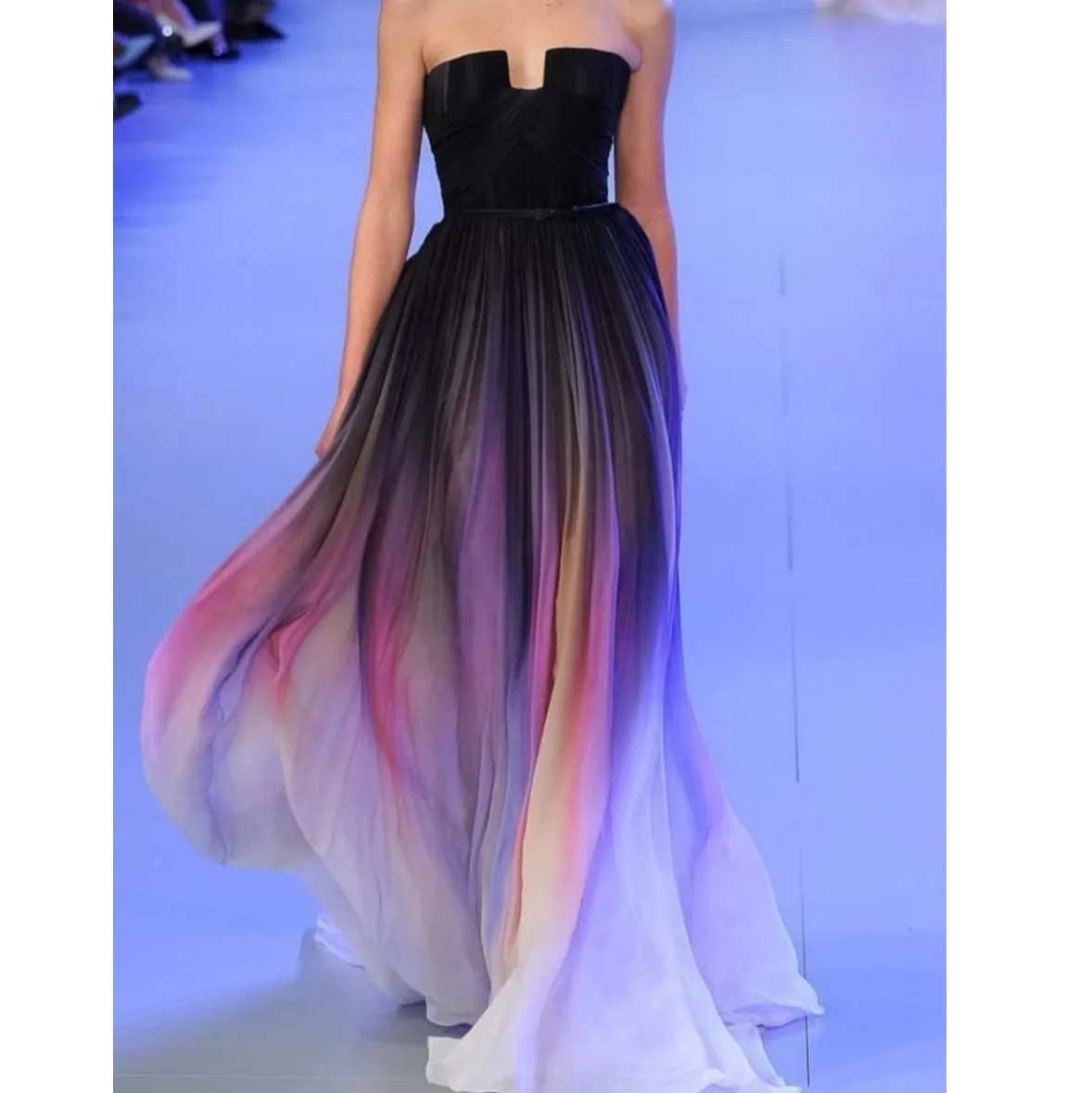 Soft Ombre Micro Knit Tulle Fabric with Rainbow Design