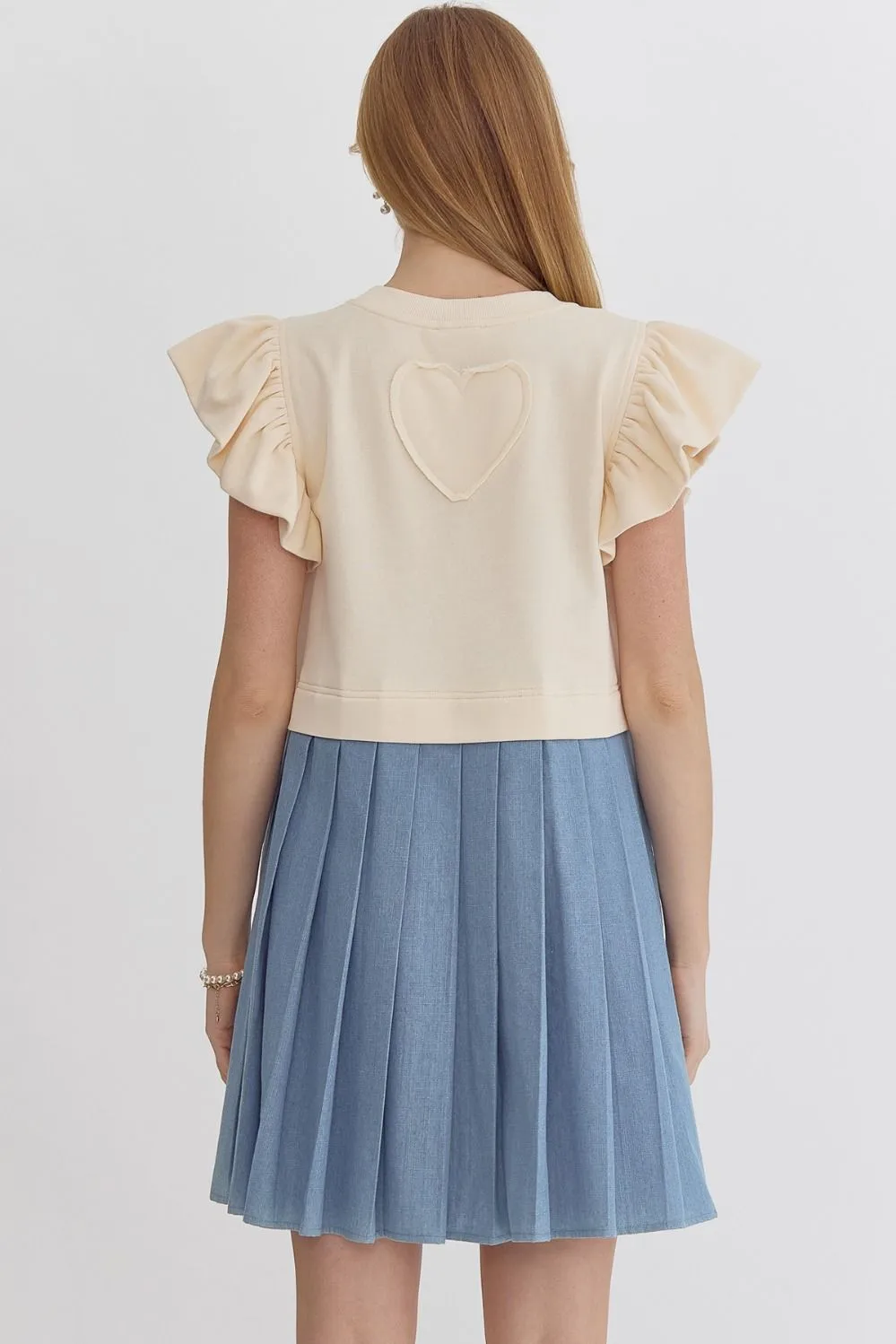 Solid Round Neck Ruffle Sleeve Mini Dress