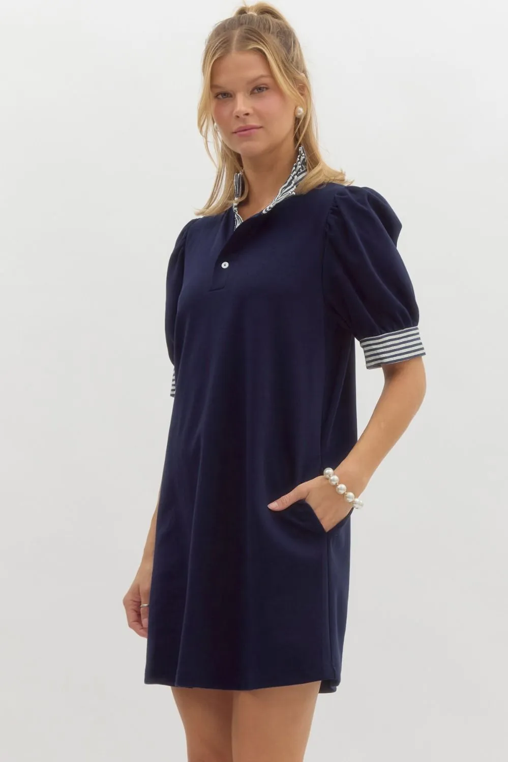 Solid Short Sleeve Pullover Polo Dress