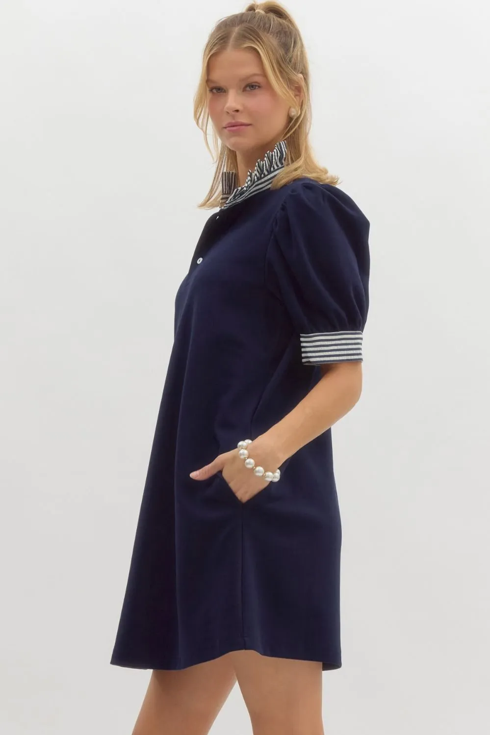 Solid Short Sleeve Pullover Polo Dress