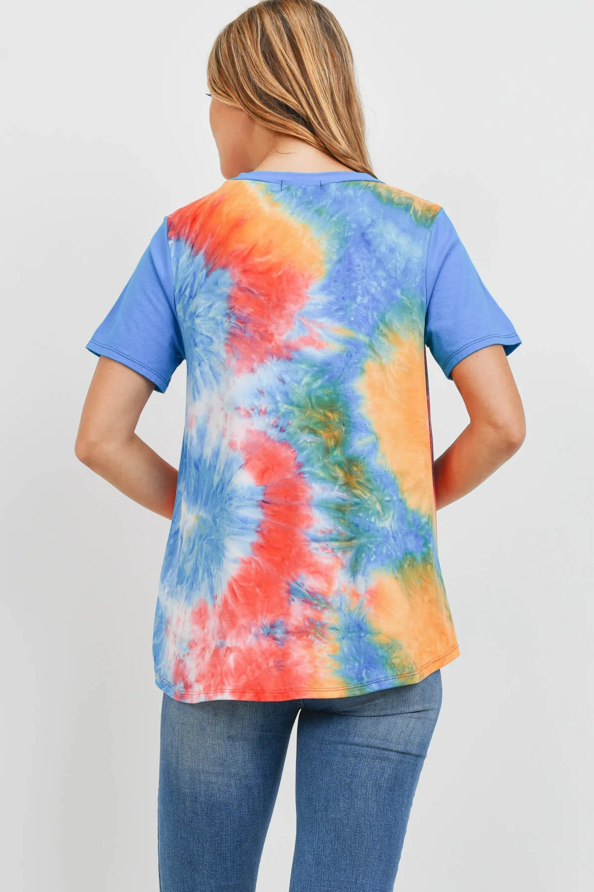 Solid Short Sleeves Tie Dye Pocket Top