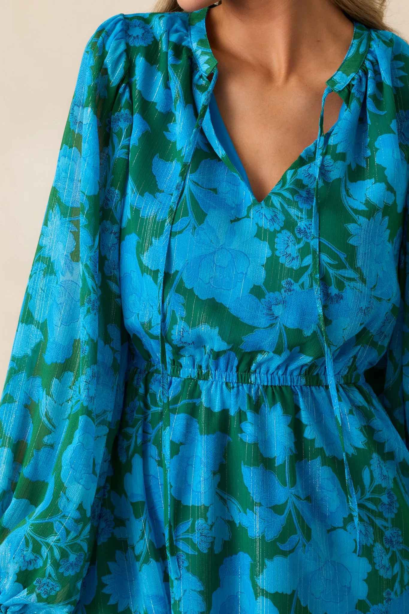 Soul On Fire Blue Floral Long Sleeve Mini Dress