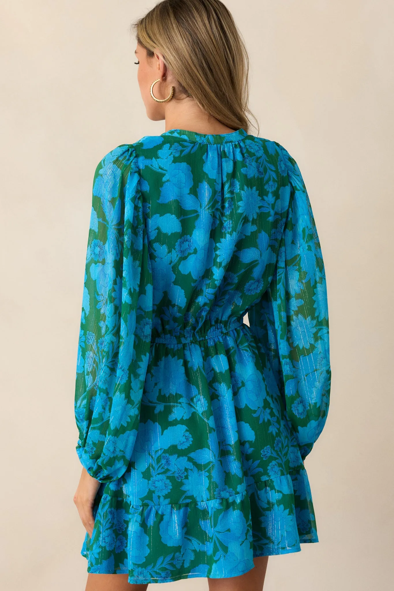 Soul On Fire Blue Floral Long Sleeve Mini Dress