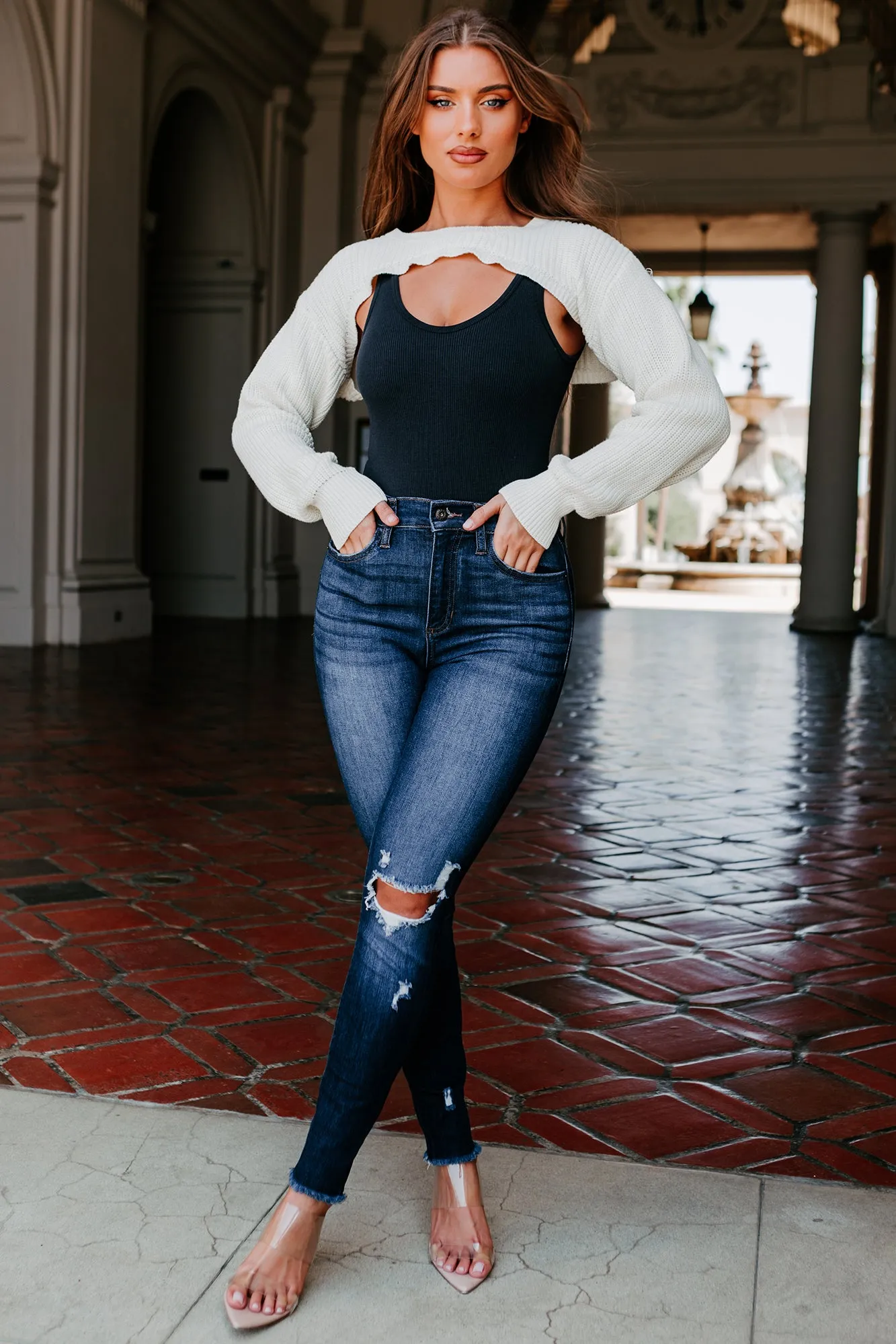 Split Decisions Cropped Half Sweater (White)