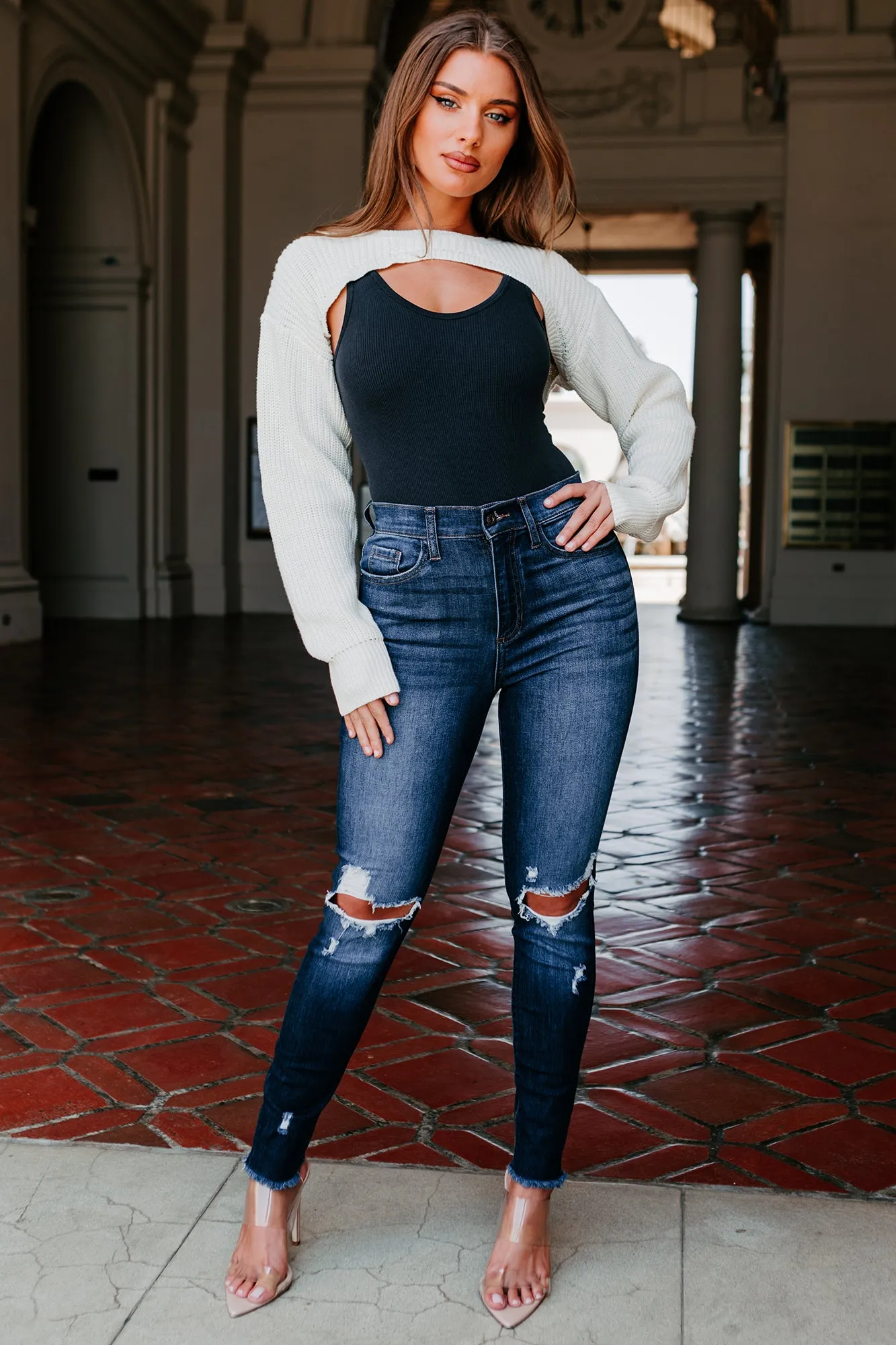 Split Decisions Cropped Half Sweater (White)