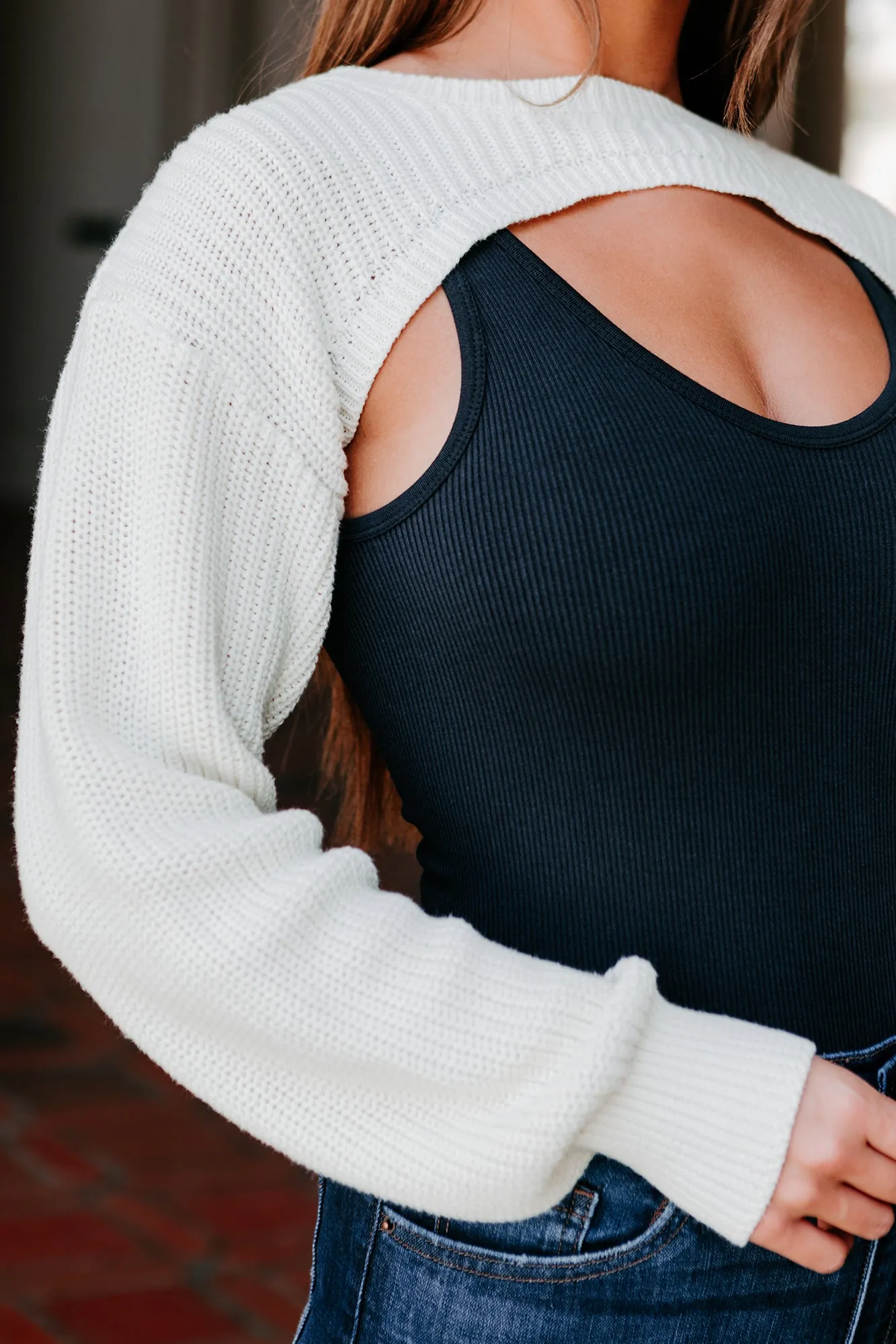 Split Decisions Cropped Half Sweater (White)