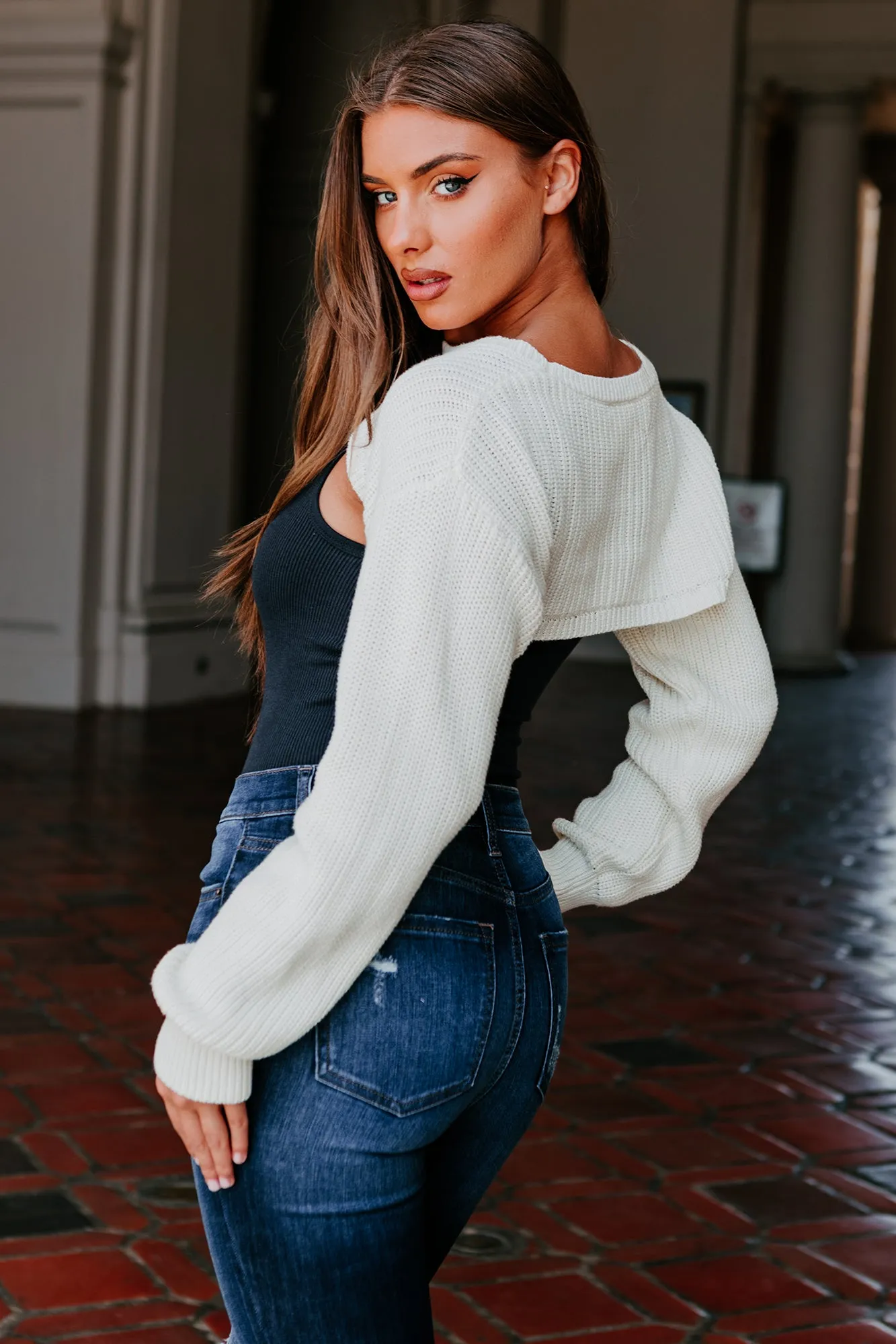 Split Decisions Cropped Half Sweater (White)