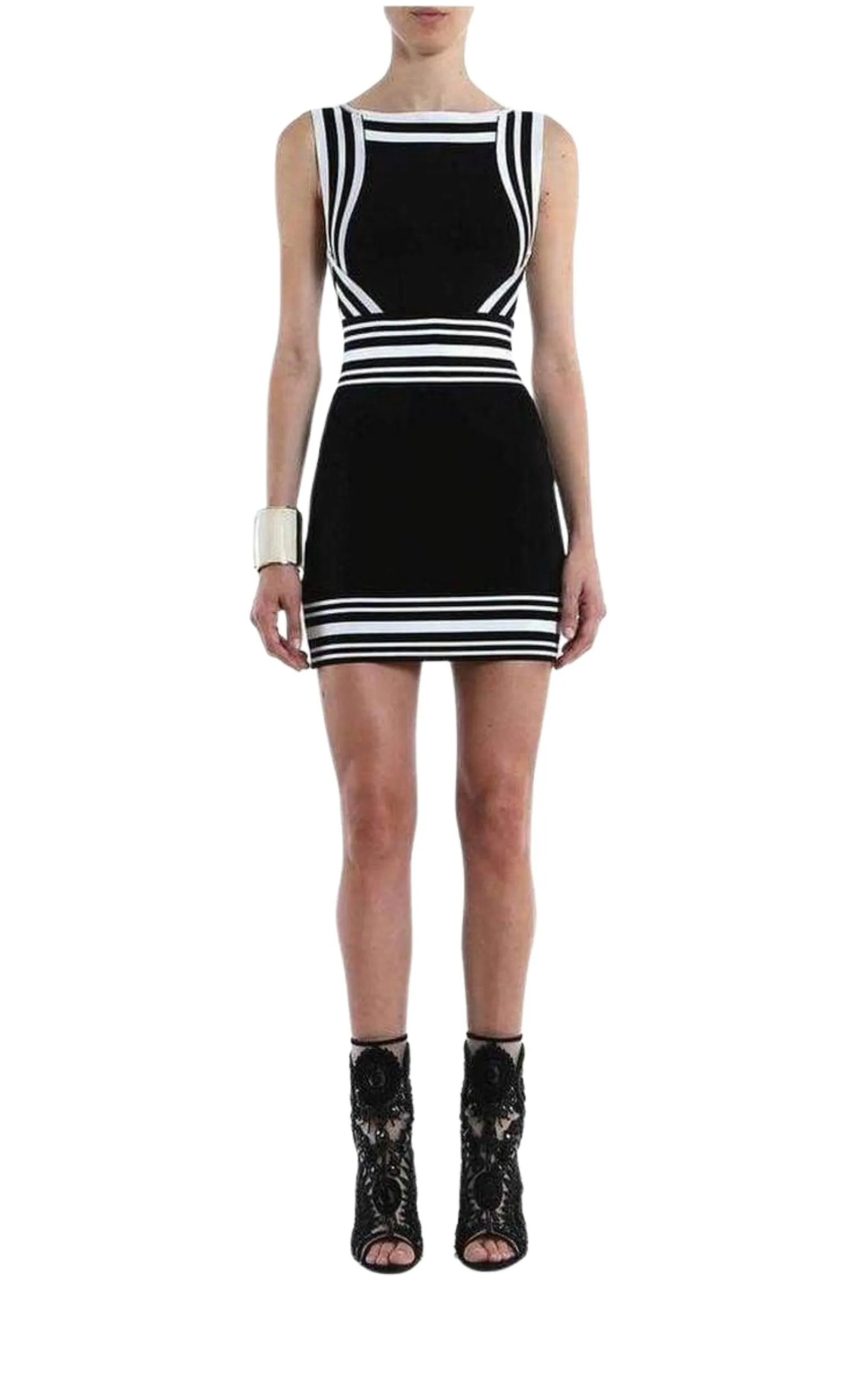 Square-neck Stripe-trim Knit Dress
