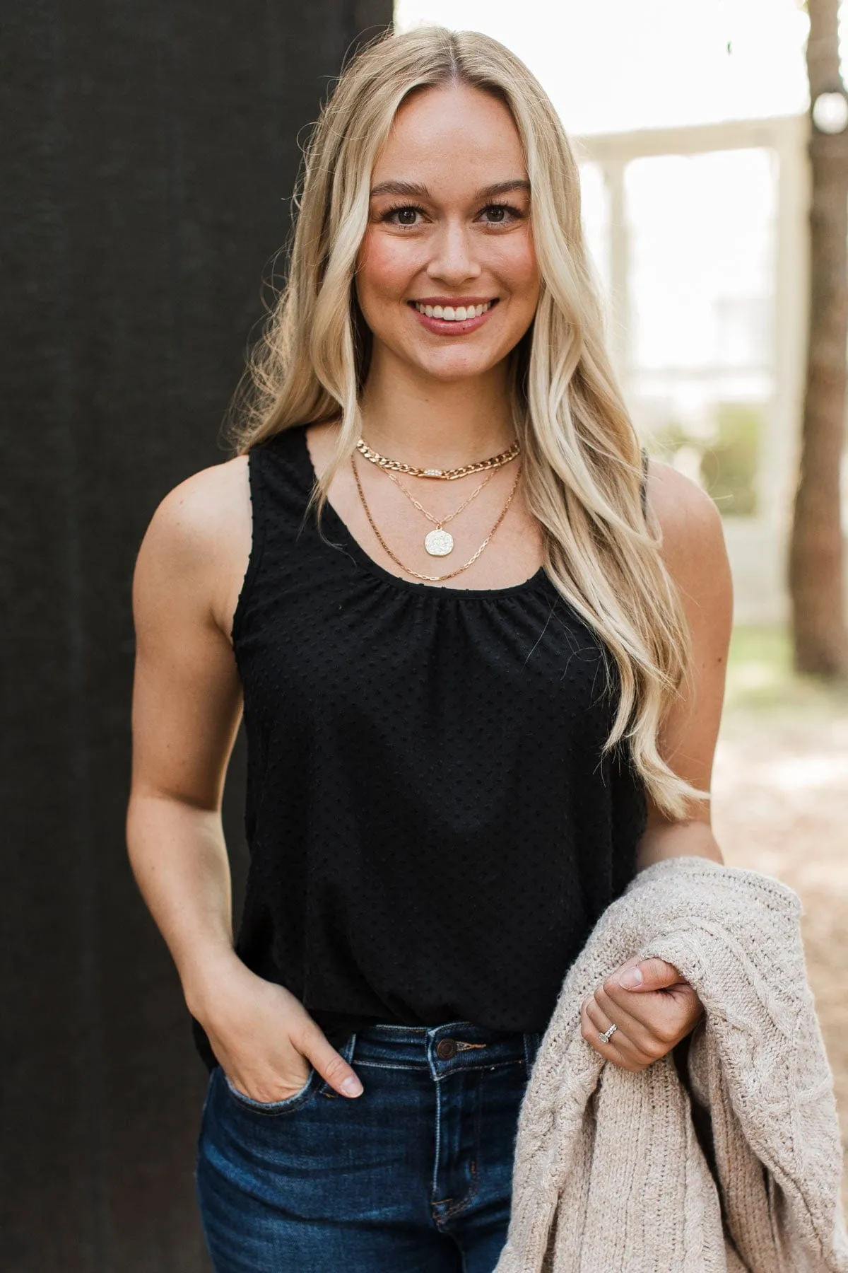 Start With Love Swiss Dot Tank Top- Black