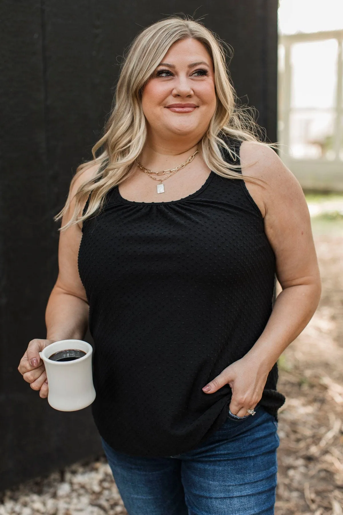 Start With Love Swiss Dot Tank Top- Black