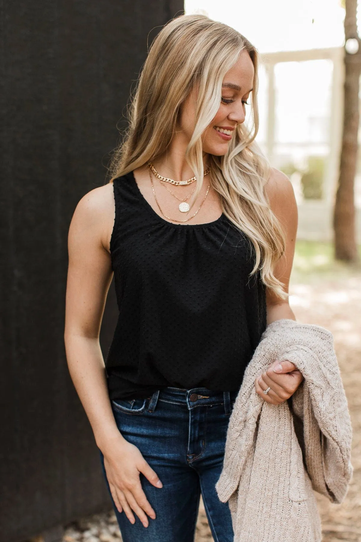Start With Love Swiss Dot Tank Top- Black