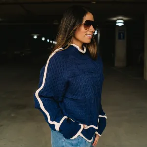 Stay Warm Navy Cable-Knit Sweater