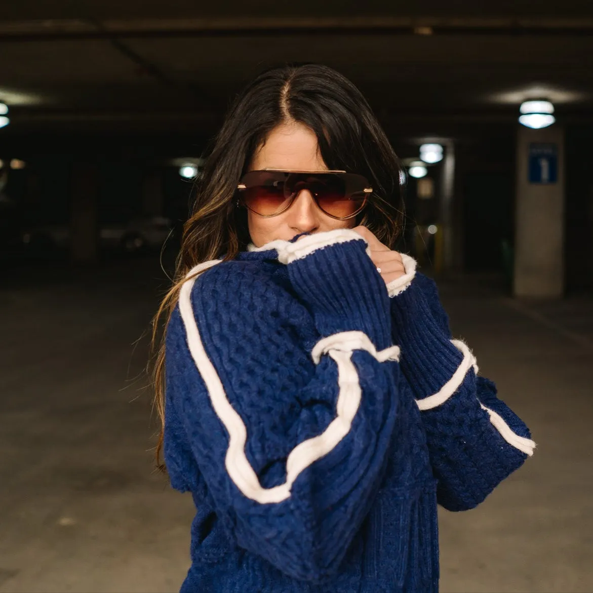 Stay Warm Navy Cable-Knit Sweater