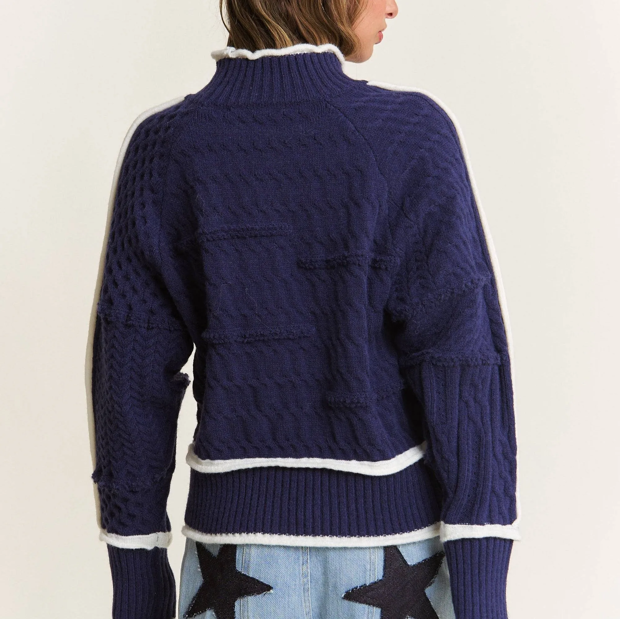Stay Warm Navy Cable-Knit Sweater