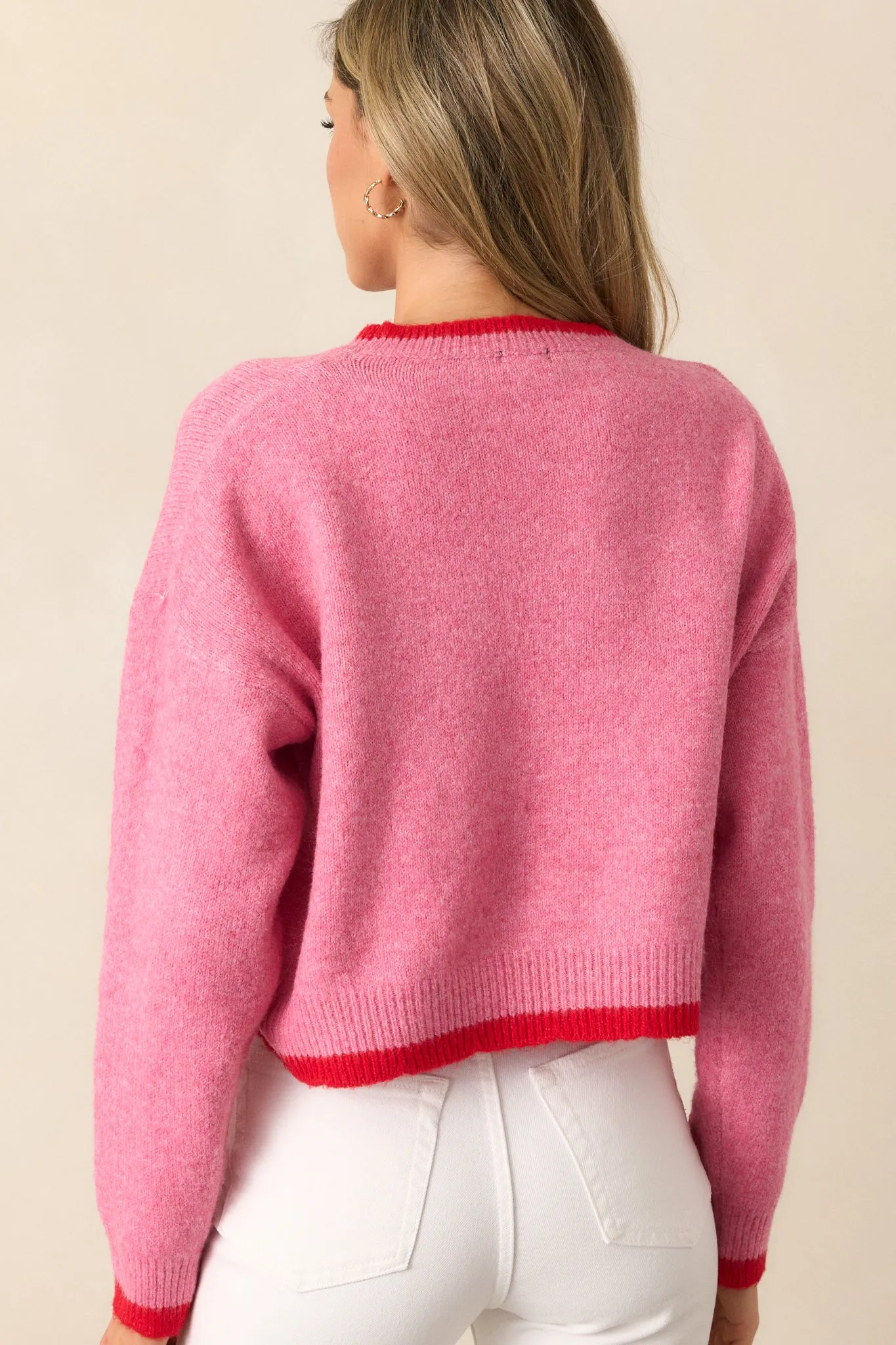 Strawberry Picking Pink Cropped Long Sleeve Sweater