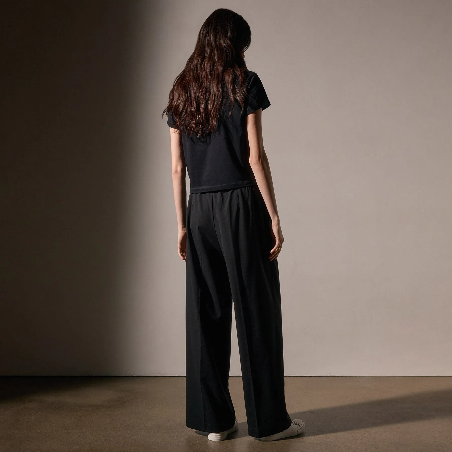 Stretch Wool Wide Leg - Black