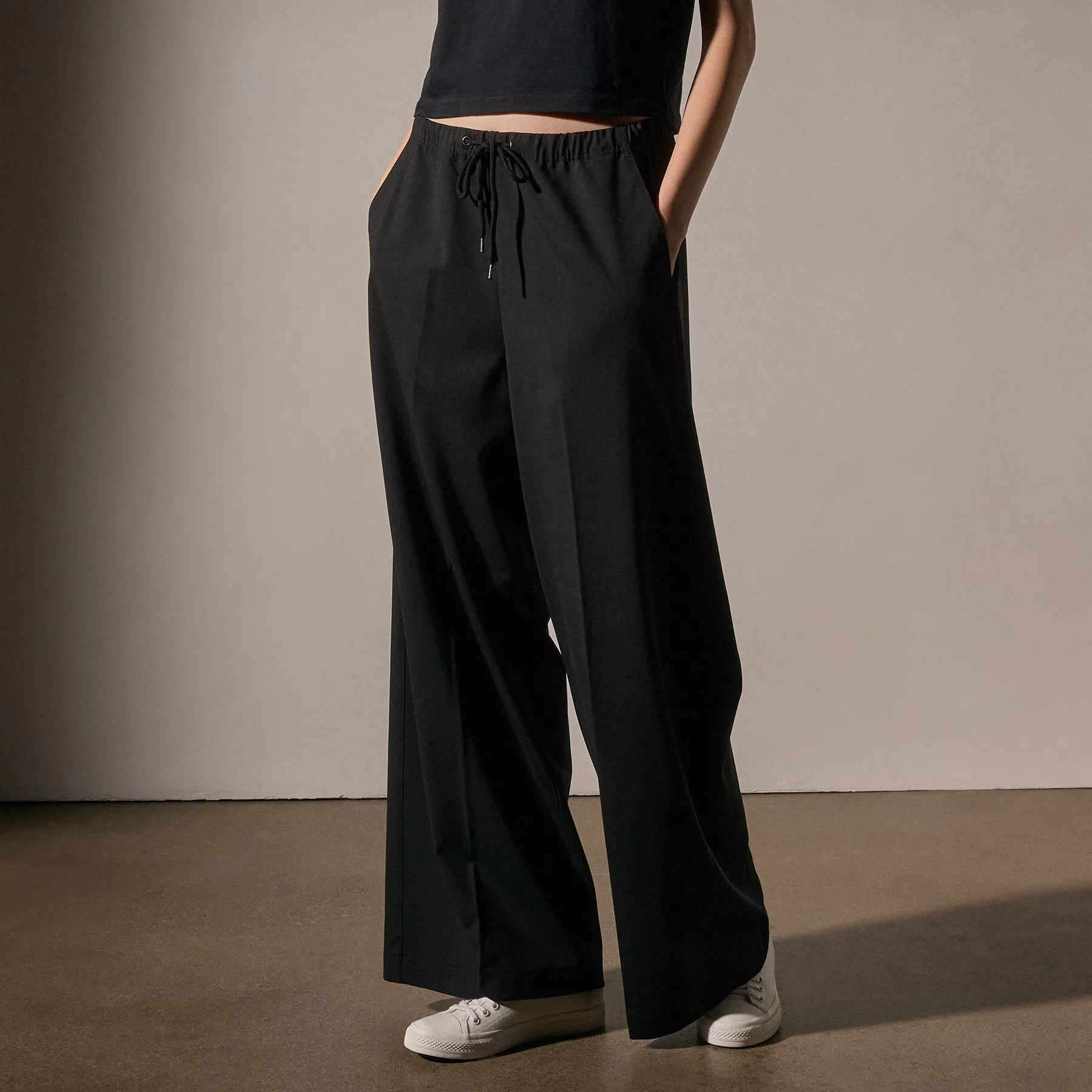 Stretch Wool Wide Leg - Black