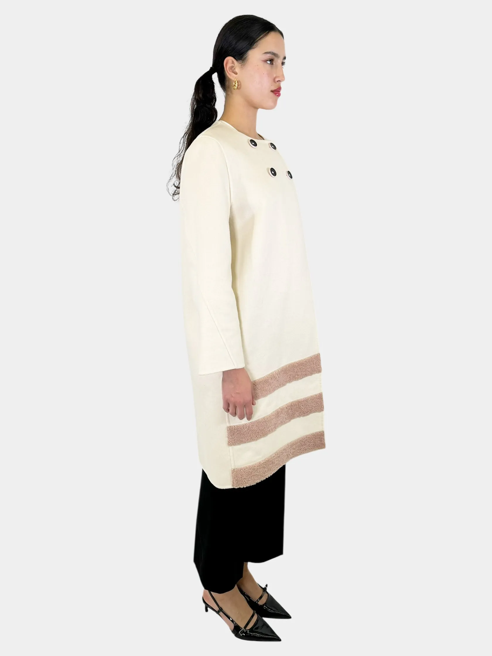 Stripe Accent Double-Breasted Coat - Size 40