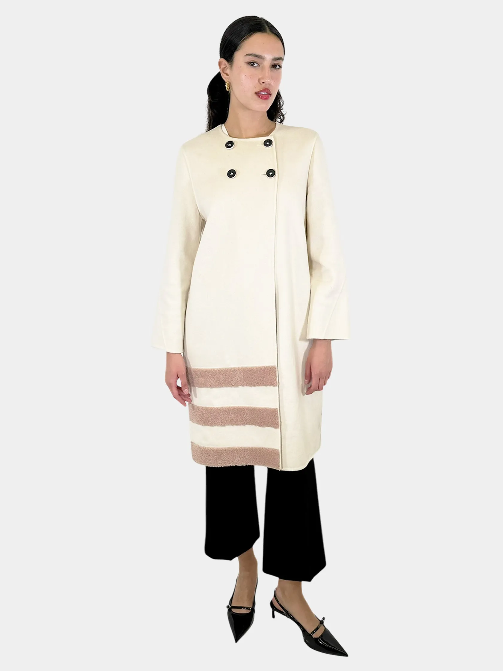 Stripe Accent Double-Breasted Coat - Size 40