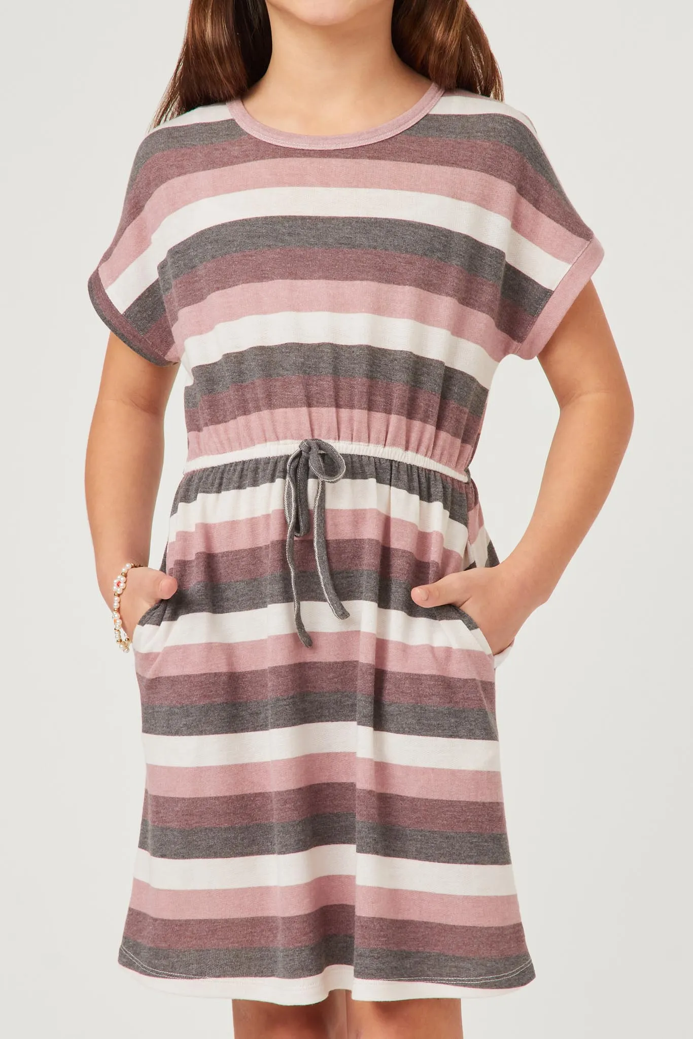 Stripe Terry Tie Waist Mini Dress