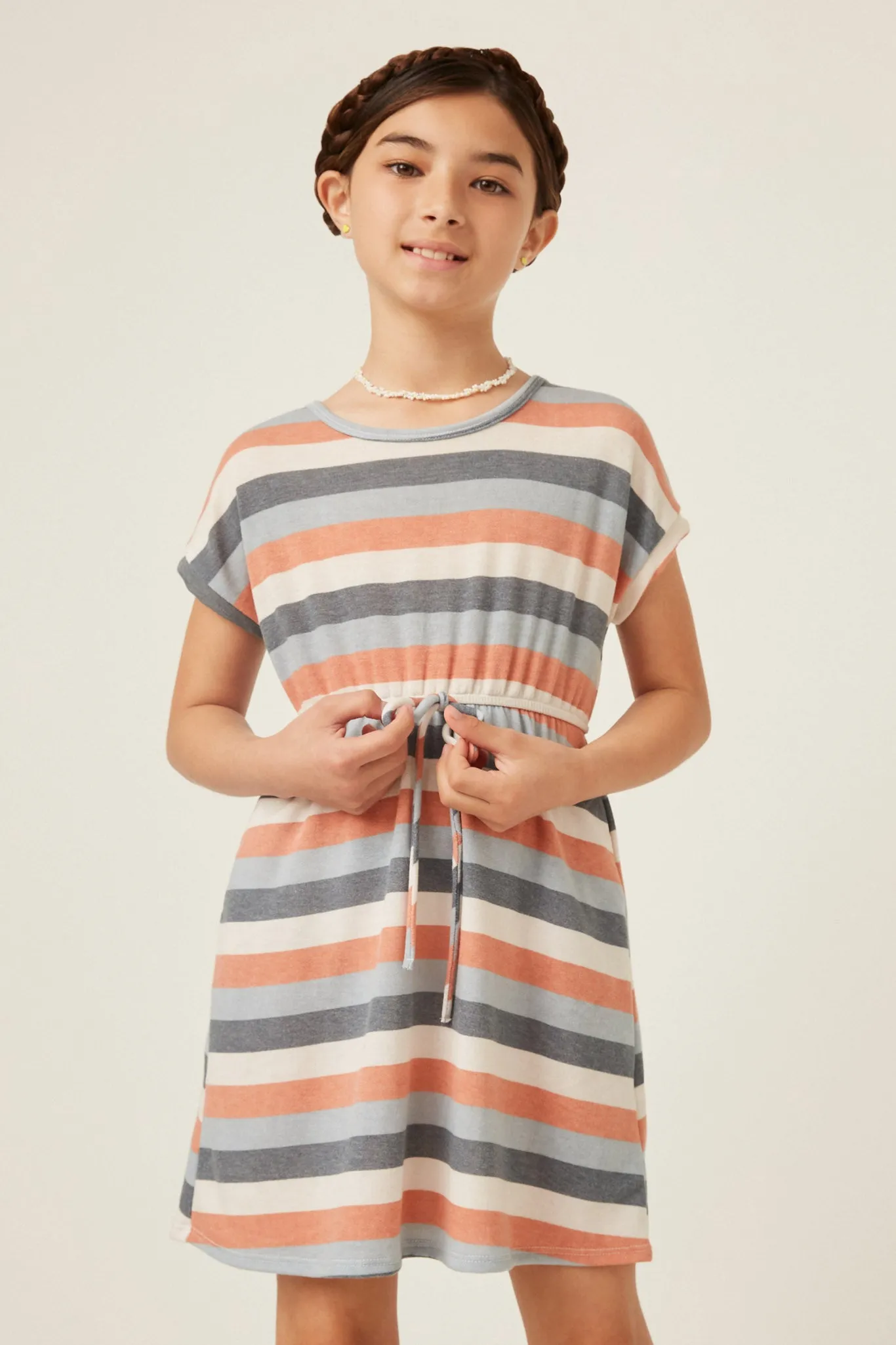 Stripe Terry Tie Waist Mini Dress