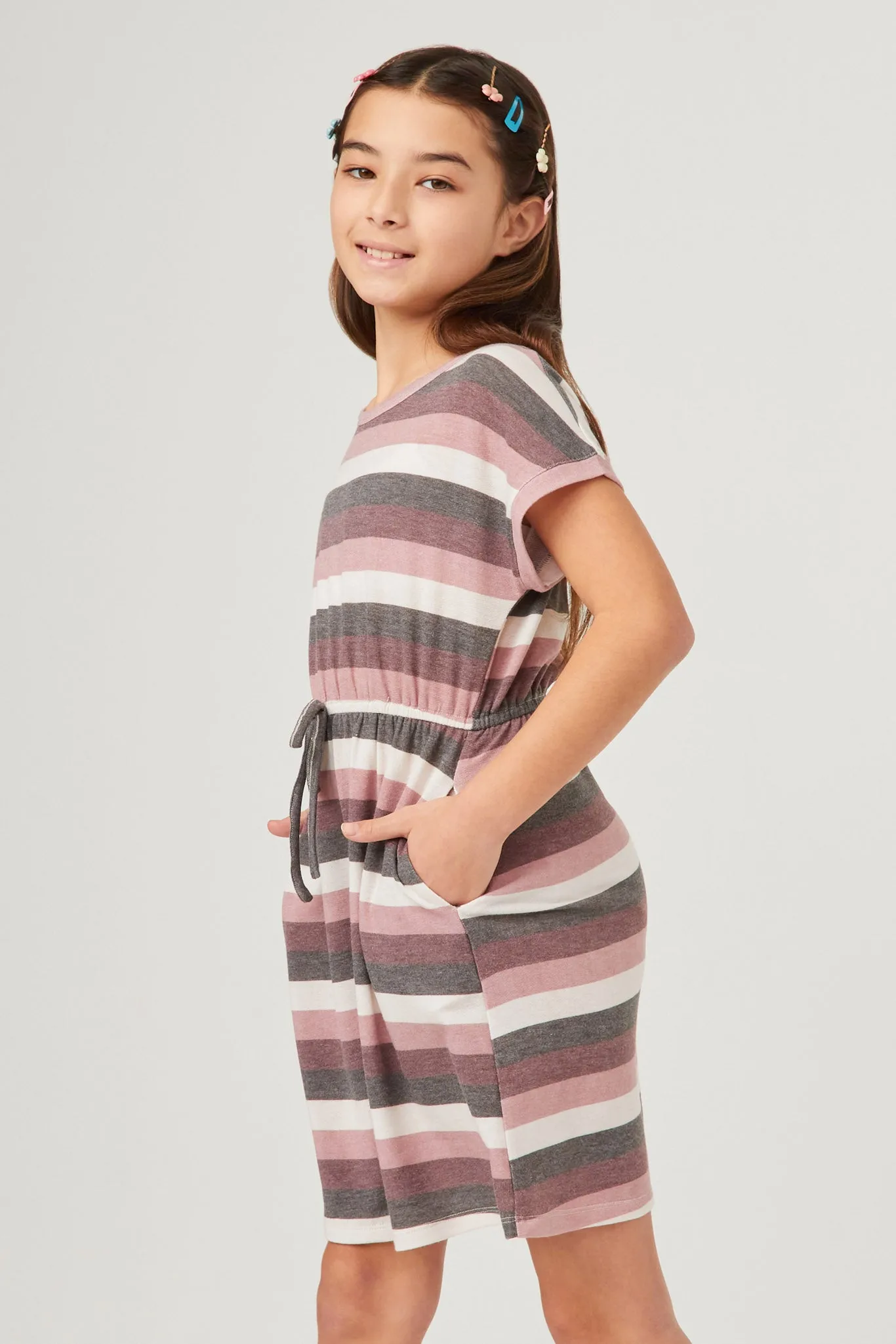 Stripe Terry Tie Waist Mini Dress