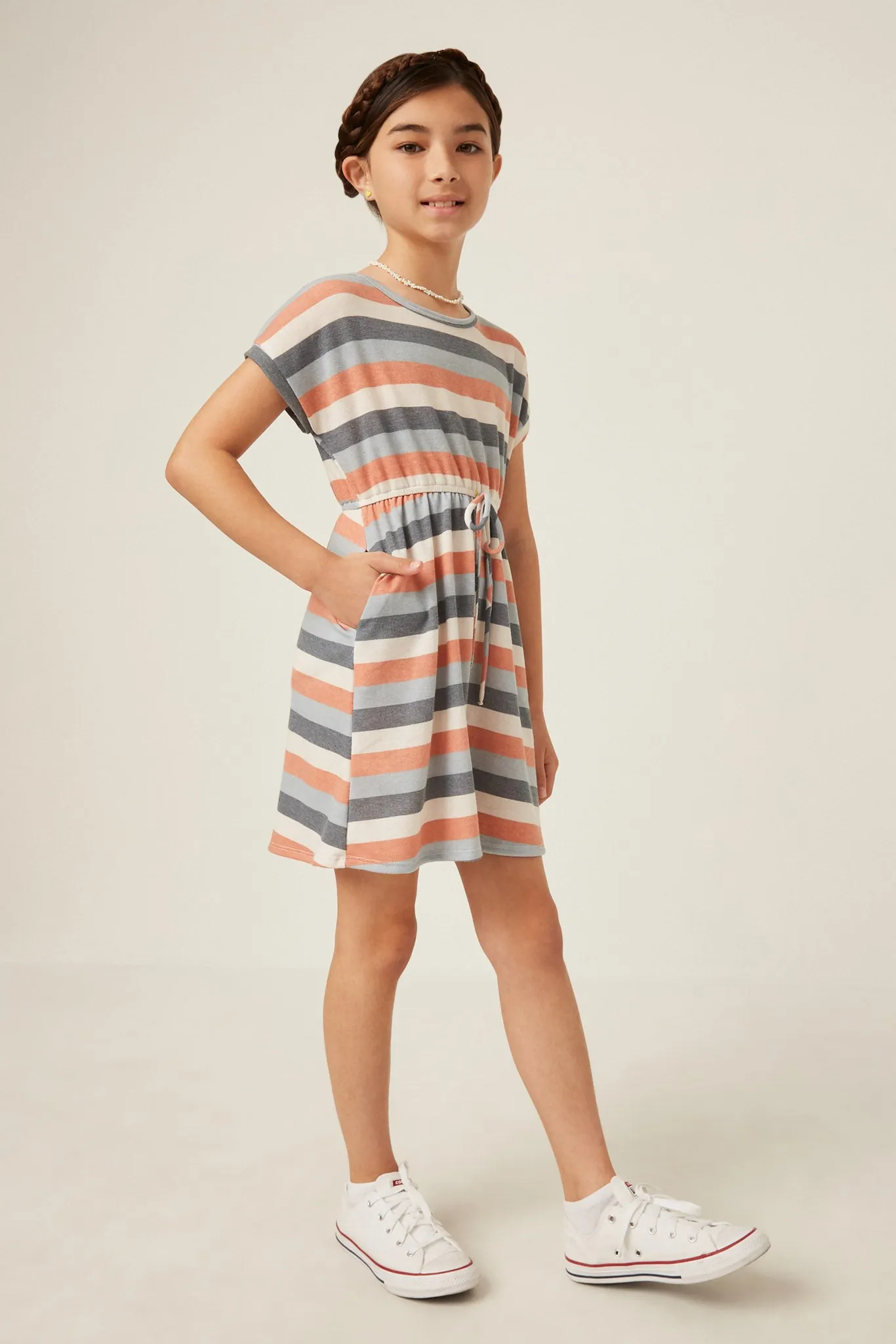 Stripe Terry Tie Waist Mini Dress
