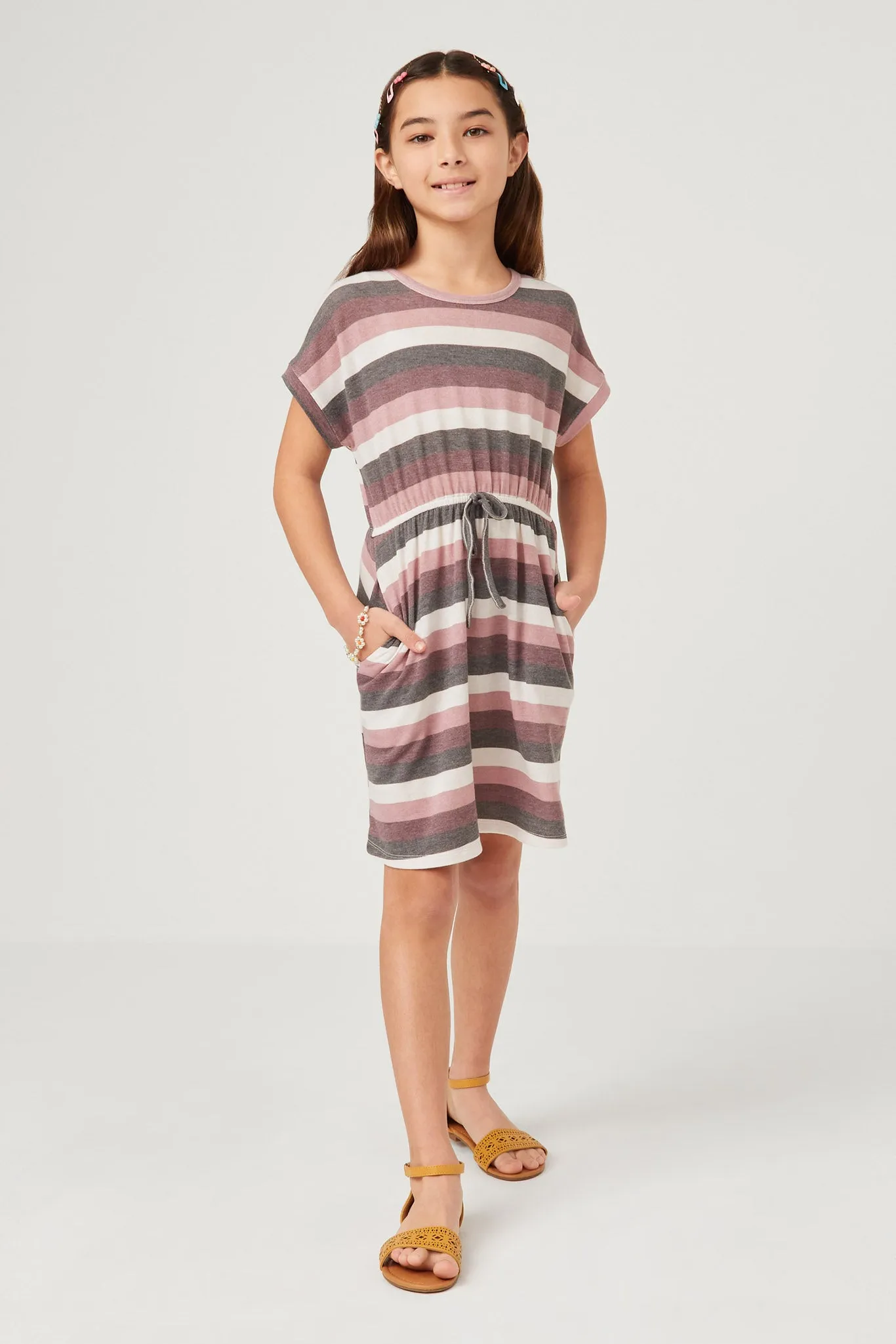 Stripe Terry Tie Waist Mini Dress