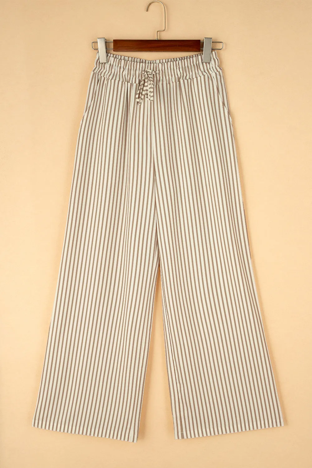 Stripe Wide Leg Adjustable Drawstring Waist Pants