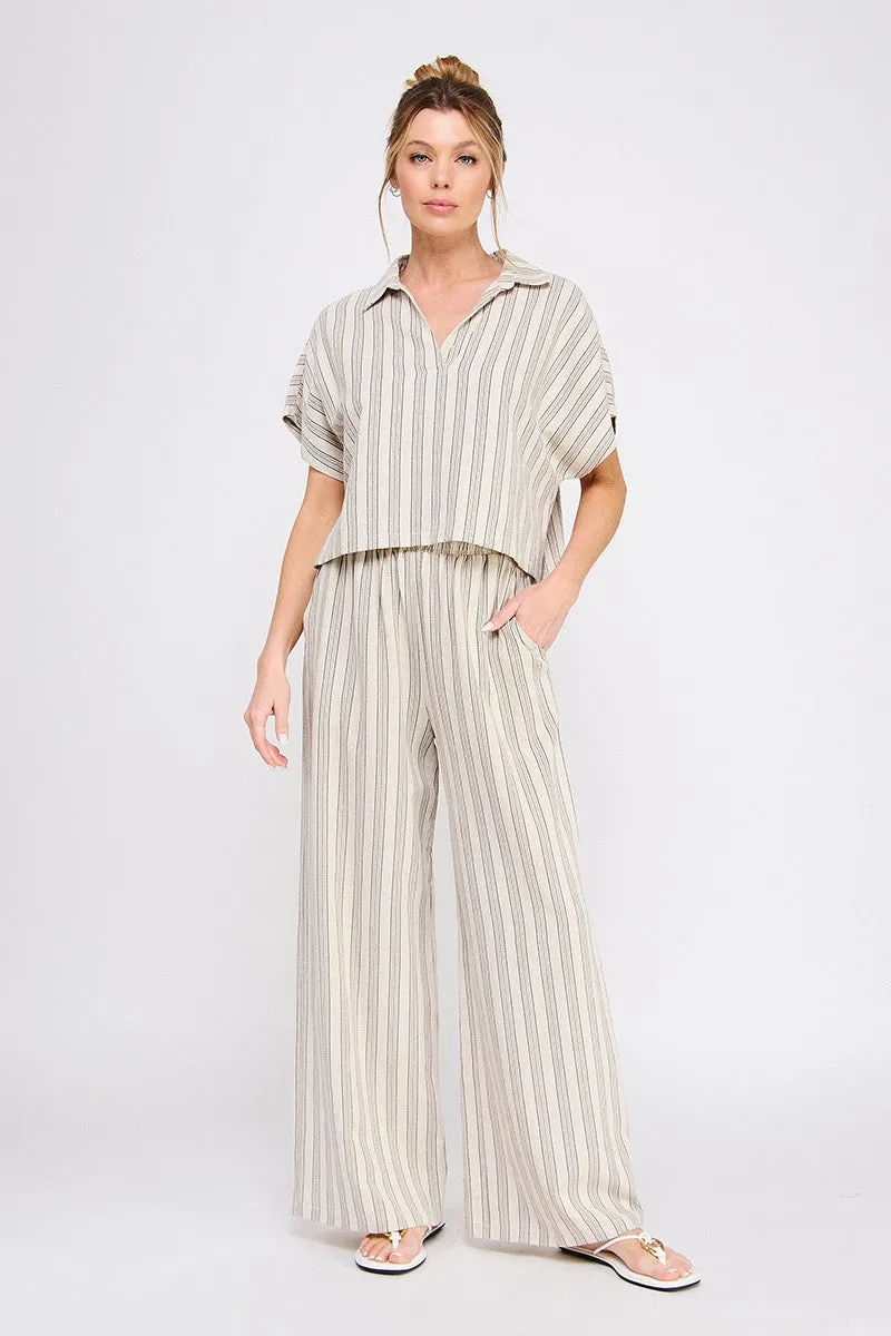Stripe Wide Leg Drawstring Pants