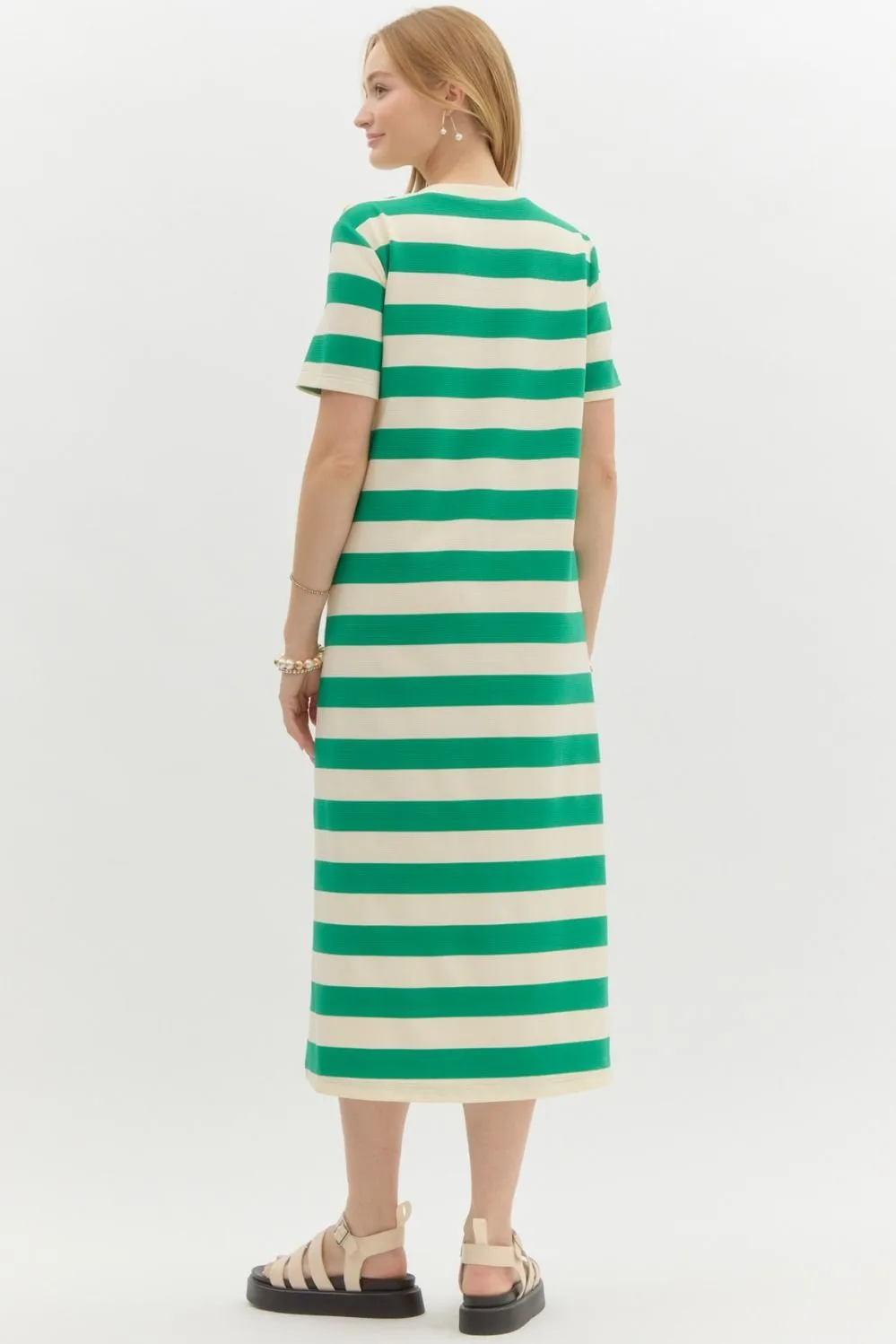 Striped Short Sleeve Midi Dress