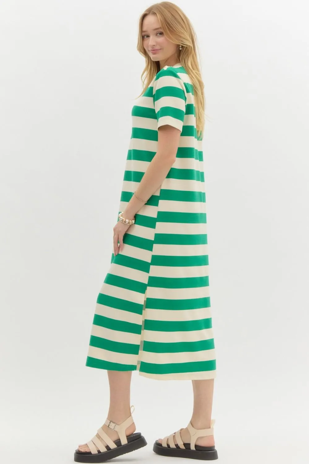 Striped Short Sleeve Midi Dress