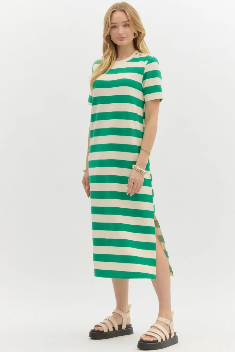 Striped Short Sleeve Midi Dress