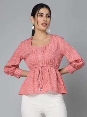 Style Quotient Women Pink And White Polka Print Polyester Smart Casual Top