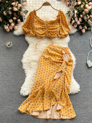 Summer Polka Dot Two Piece Sexy Top Dresses